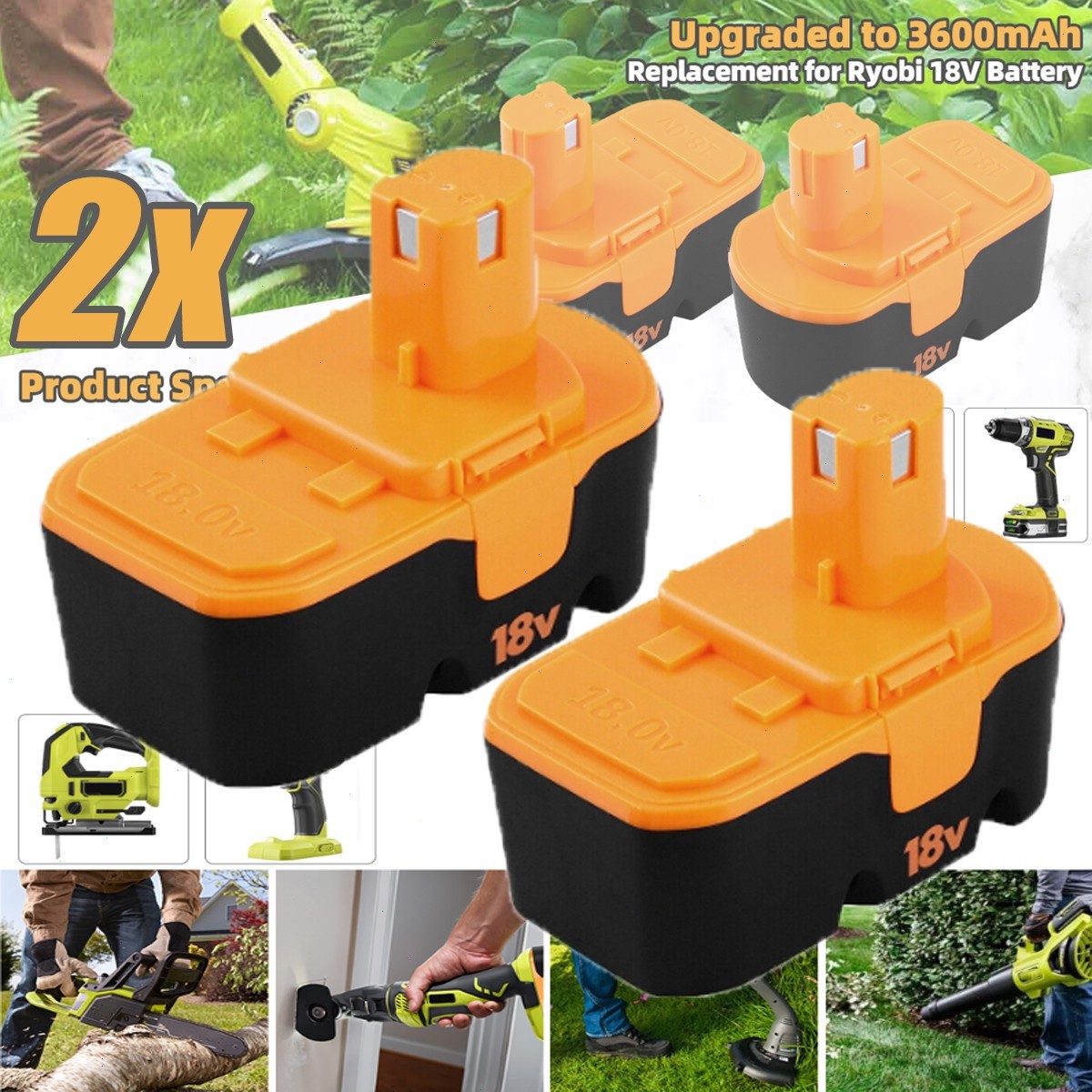 2Pack Replace for Ryobi 18V Ni-Mh PLUS 3.6Ah 18 Volt Battery P100 13022 ABP1801