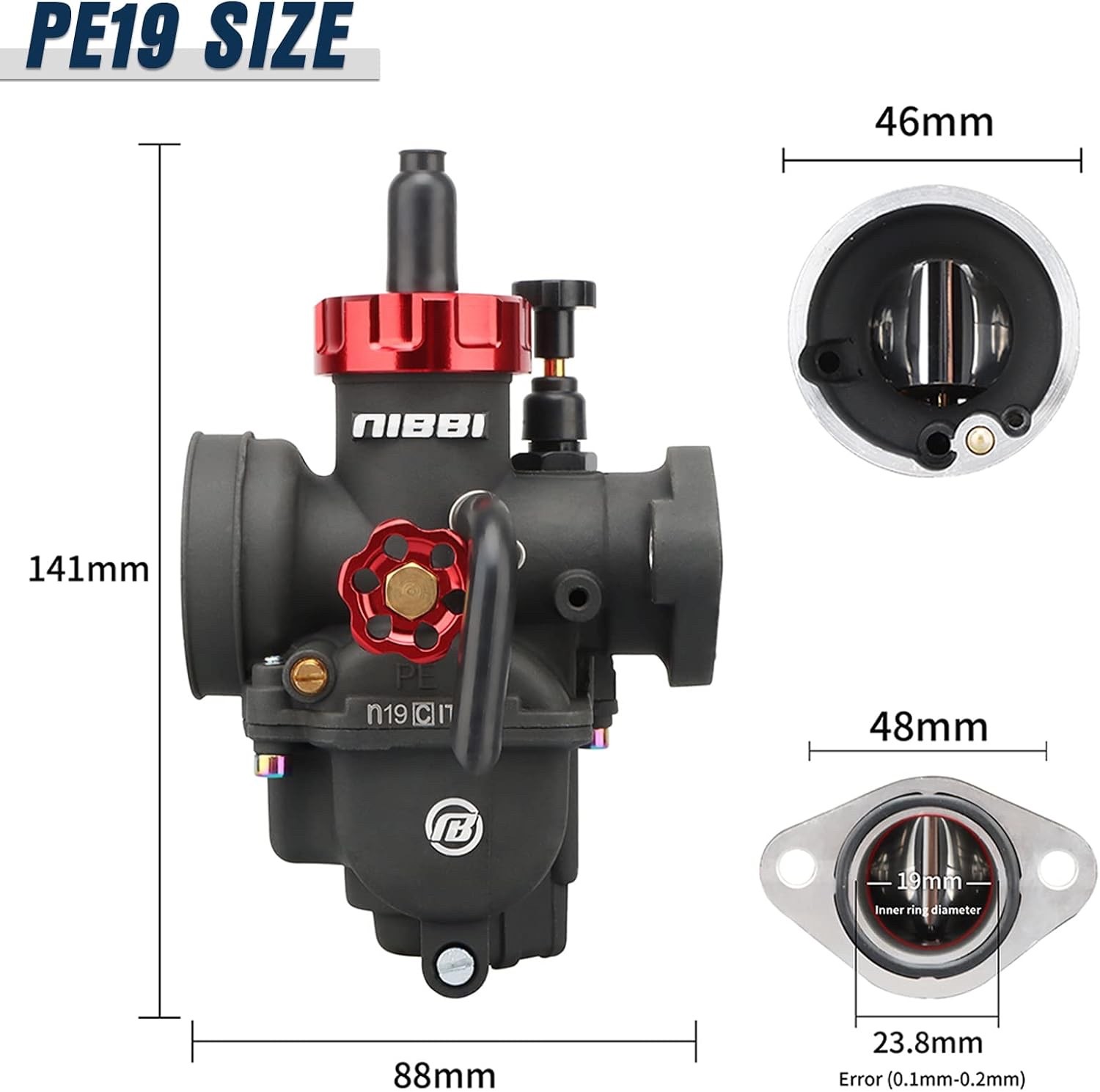 NIBBI Carburetor PE19mm, Fits 110cc 125cc Flange Motorcycle Engines, With Main P NIBBI Carburetor PE19mm, Fits 110cc 125cc Flange Motorcycle Engines, With Main P
