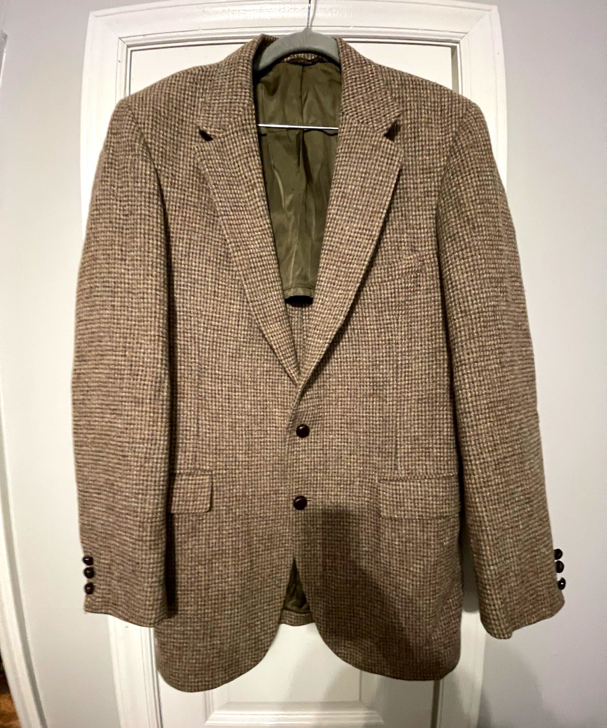 Vintage Stafford Men\'s Brown Tweed Wool Houndstooth Sport Coat 2-Button Notch