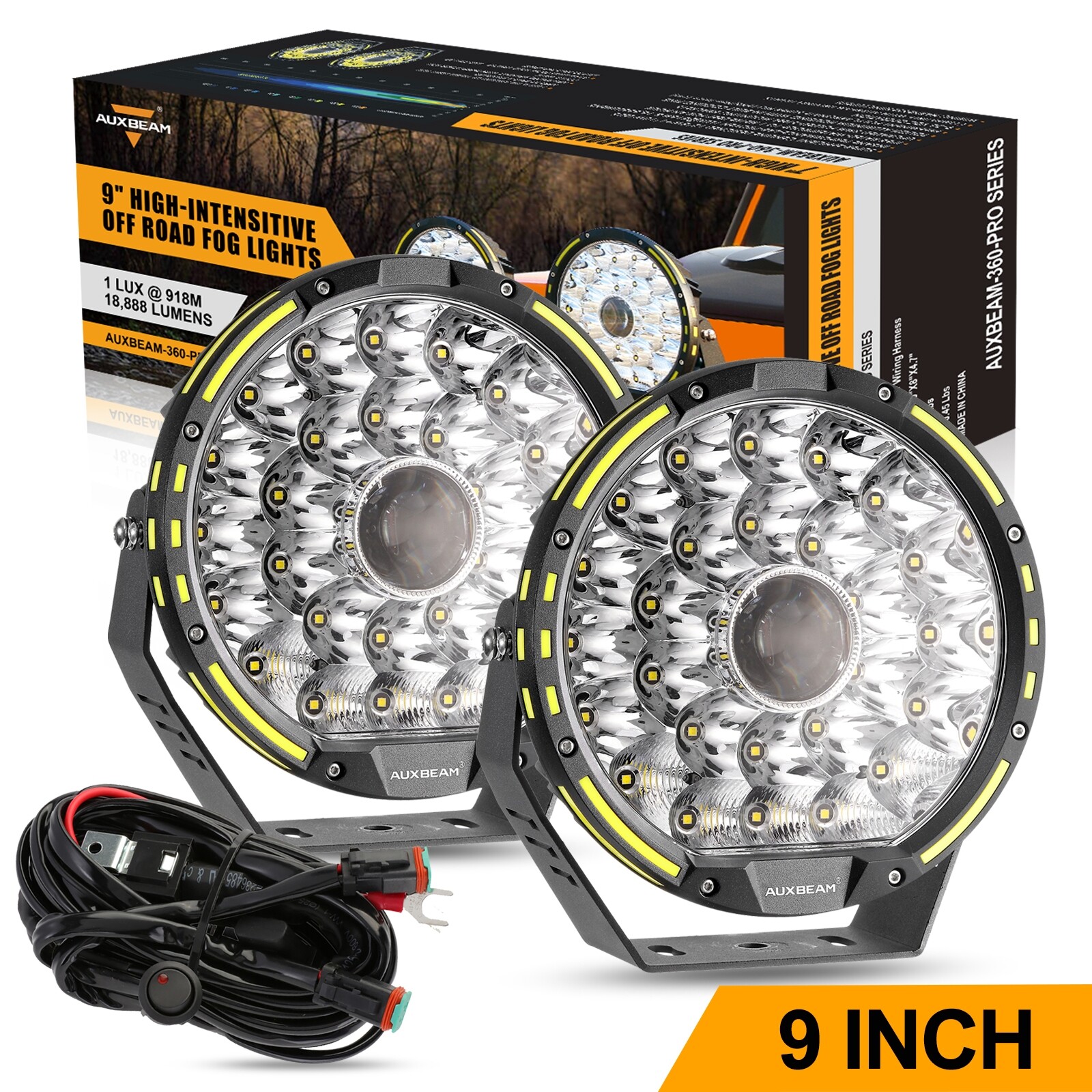 Auxbeam 360-PRO Series 9 Inch Round Off Road Lights 270W LED Driving Lights Pods