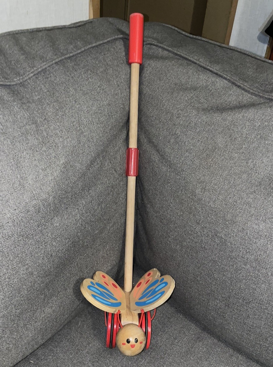 Hape Wooden Push & Pull Wooden Butterfly Walking Toy Hape Wooden Push & Pull Wooden Butterfly Walking Toy