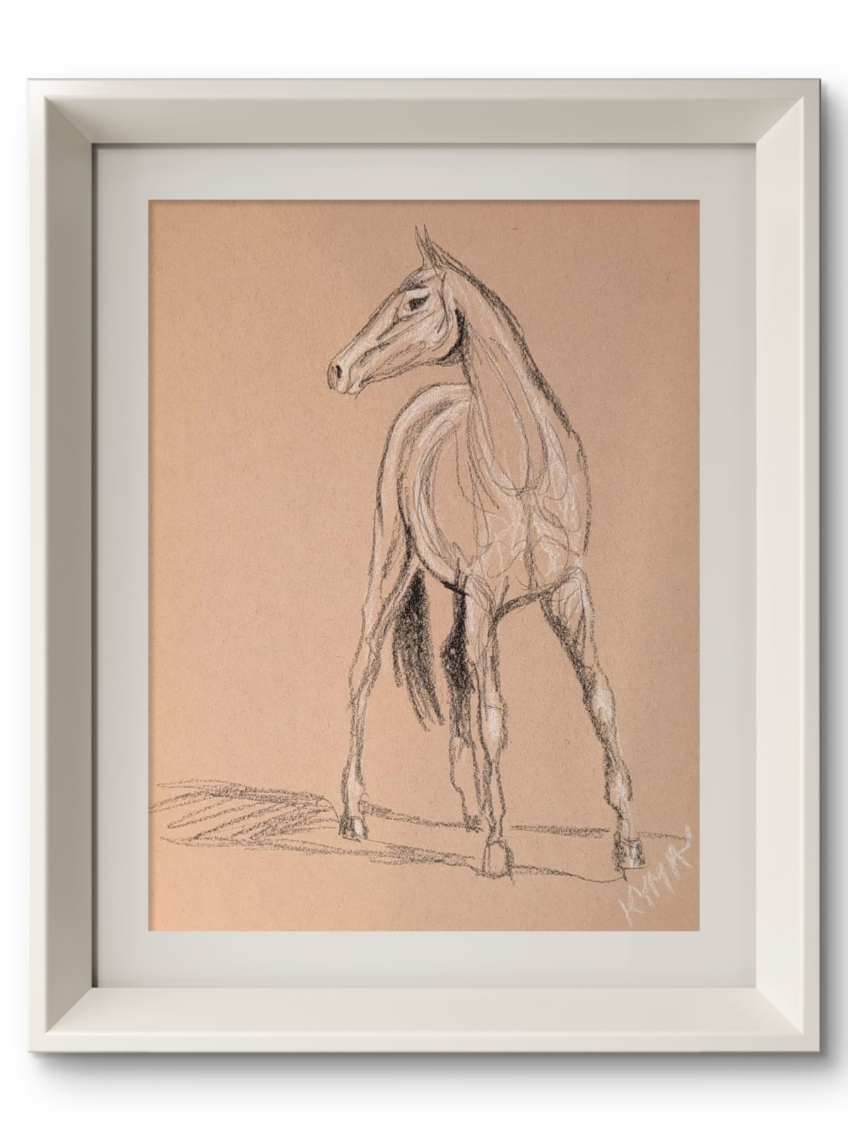 KYMA Original 9x12 Realist Horse Standing Portrait Sketch Signed Art On Paper