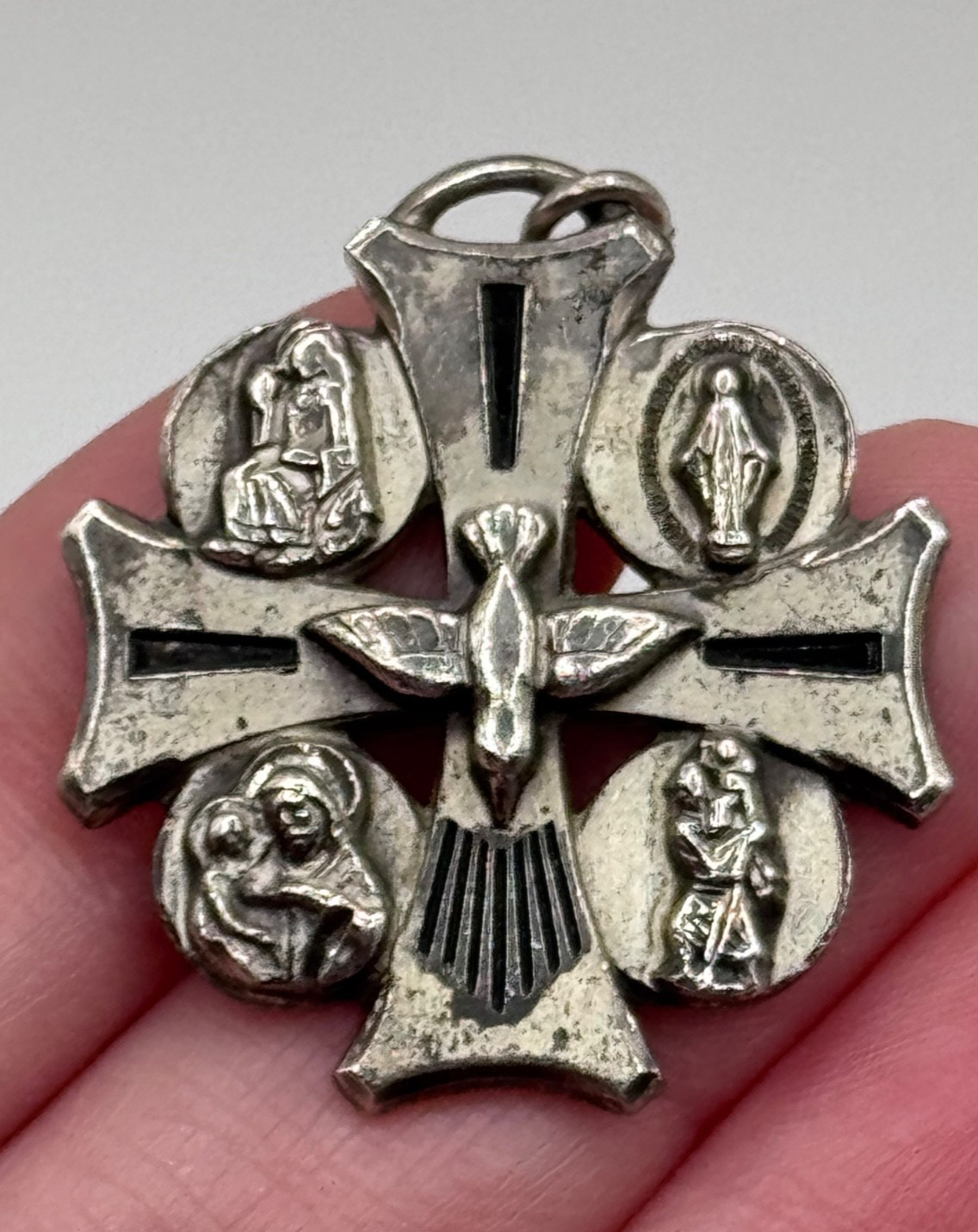 Vintage Creed Sterling Silver Four Way Cross Dove Medal Pendant Vintage Creed Sterling Silver Four Way Cross Dove Medal Pendant