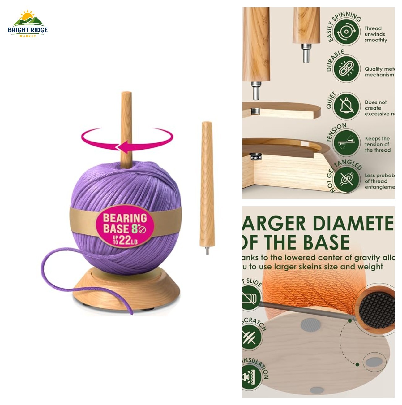 BARVA Yarn Holder Set 22 Lb Capacity for Chunky Yarn w/Extra Spindle | Smooth Be