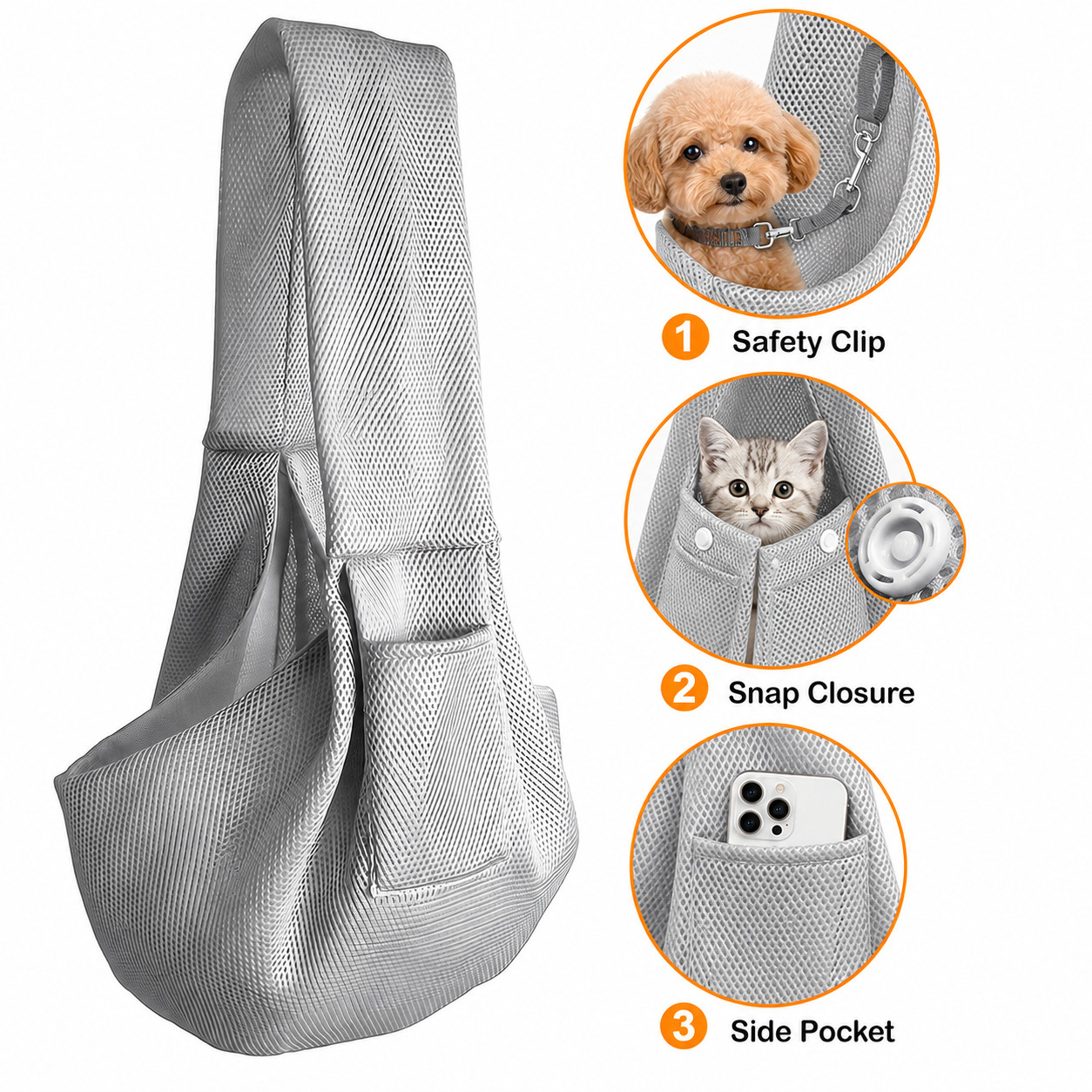 Small Dog Cat Sling Carrier Breathable Mesh Pet Shoulder Bag Travel Tote Pocket