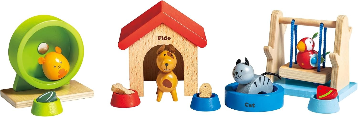 Hape Family Pets Wooden Dollhouse Animal Set Miniature Figures