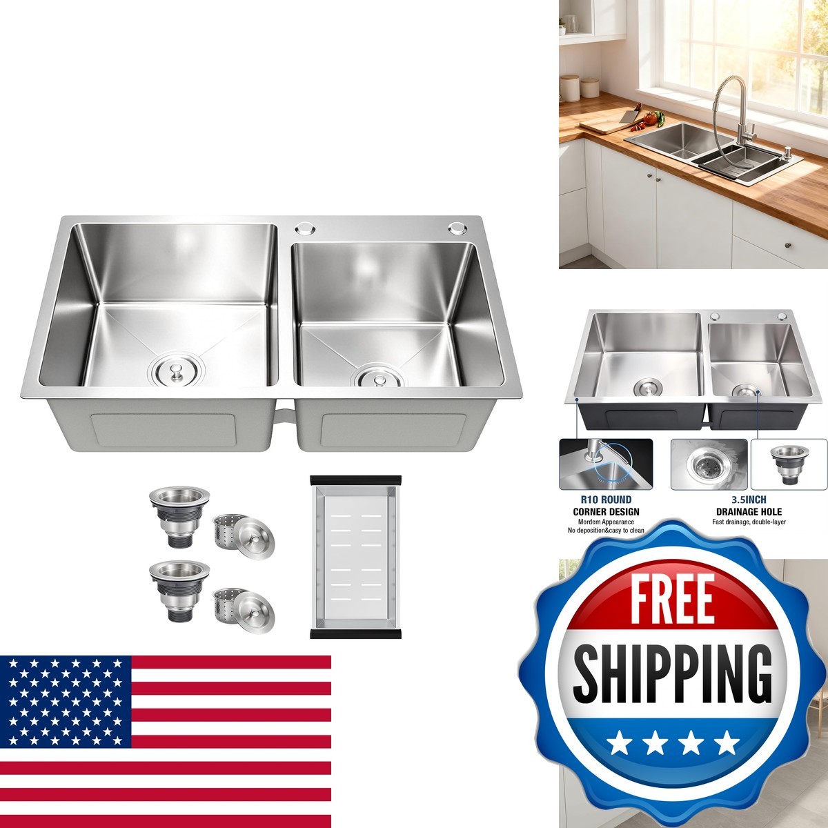 DuyviSteil Modern Kitchen Sink 30.7x16.9 Inch Stainless Steel Drop in Topmount