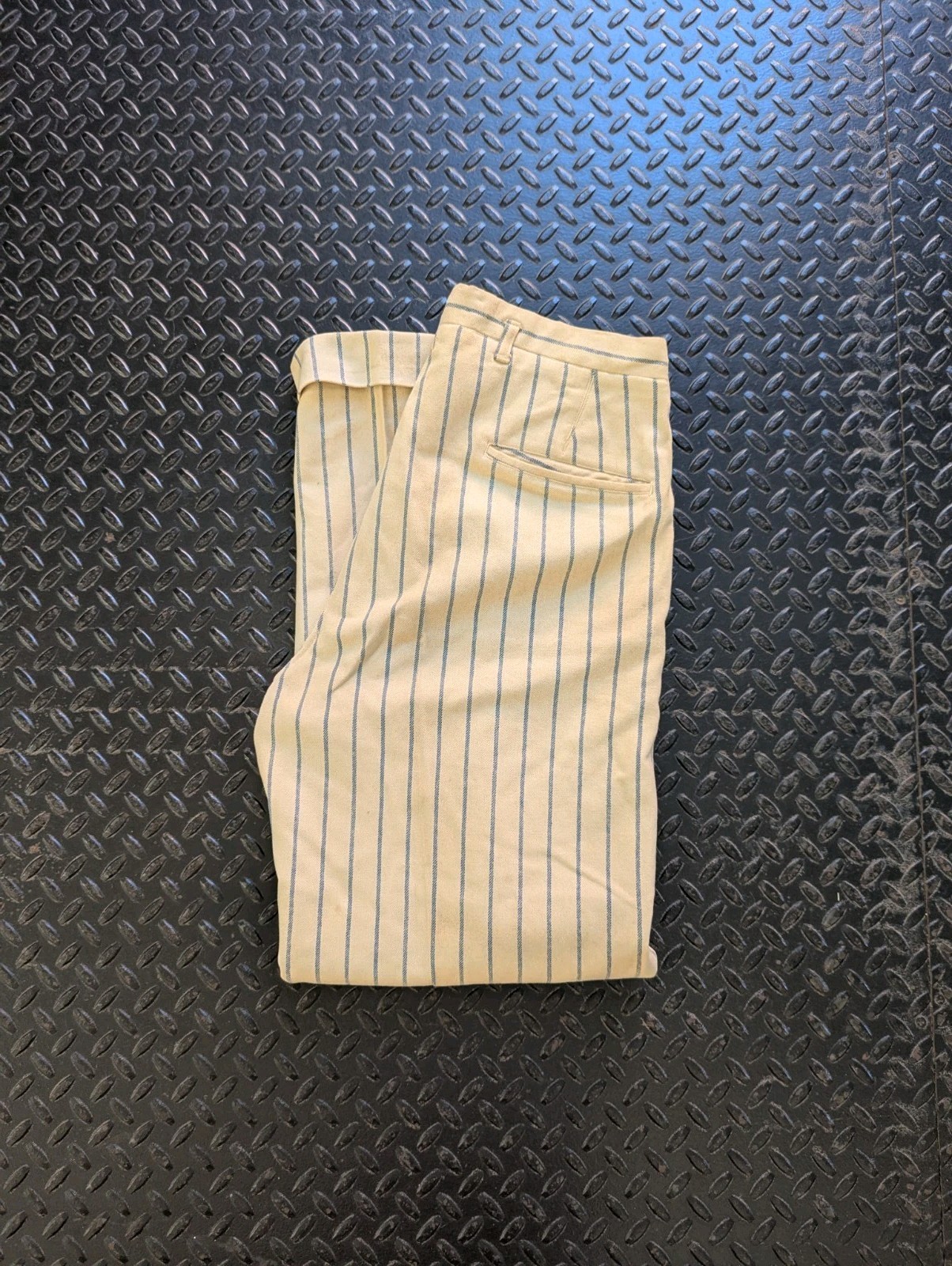 True vintage 1930s Cream Navy Stripe 30x30 High Waisted Pleated Pants Slacks 