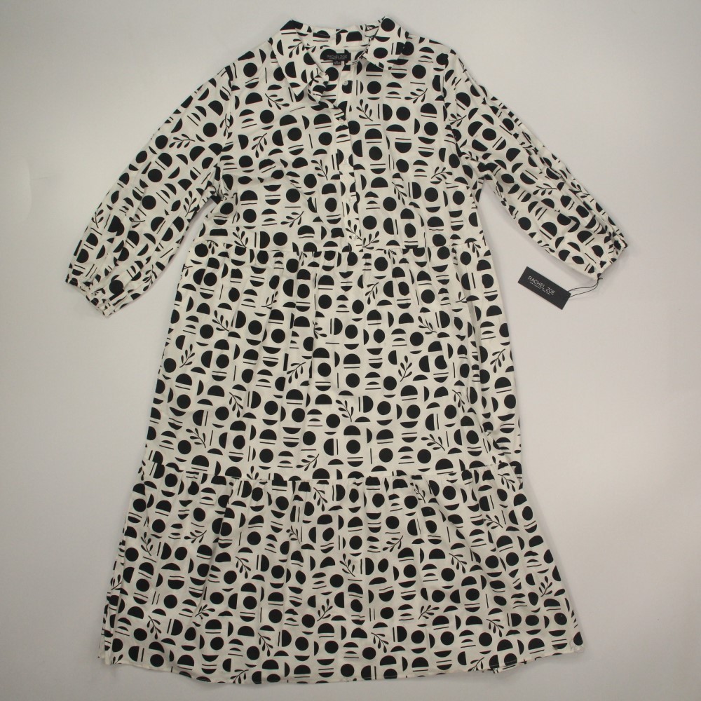 Rachel Zoe Women\'s Maxi Shirt Dress Plus Size 2X Black White Tiered Popover NWT