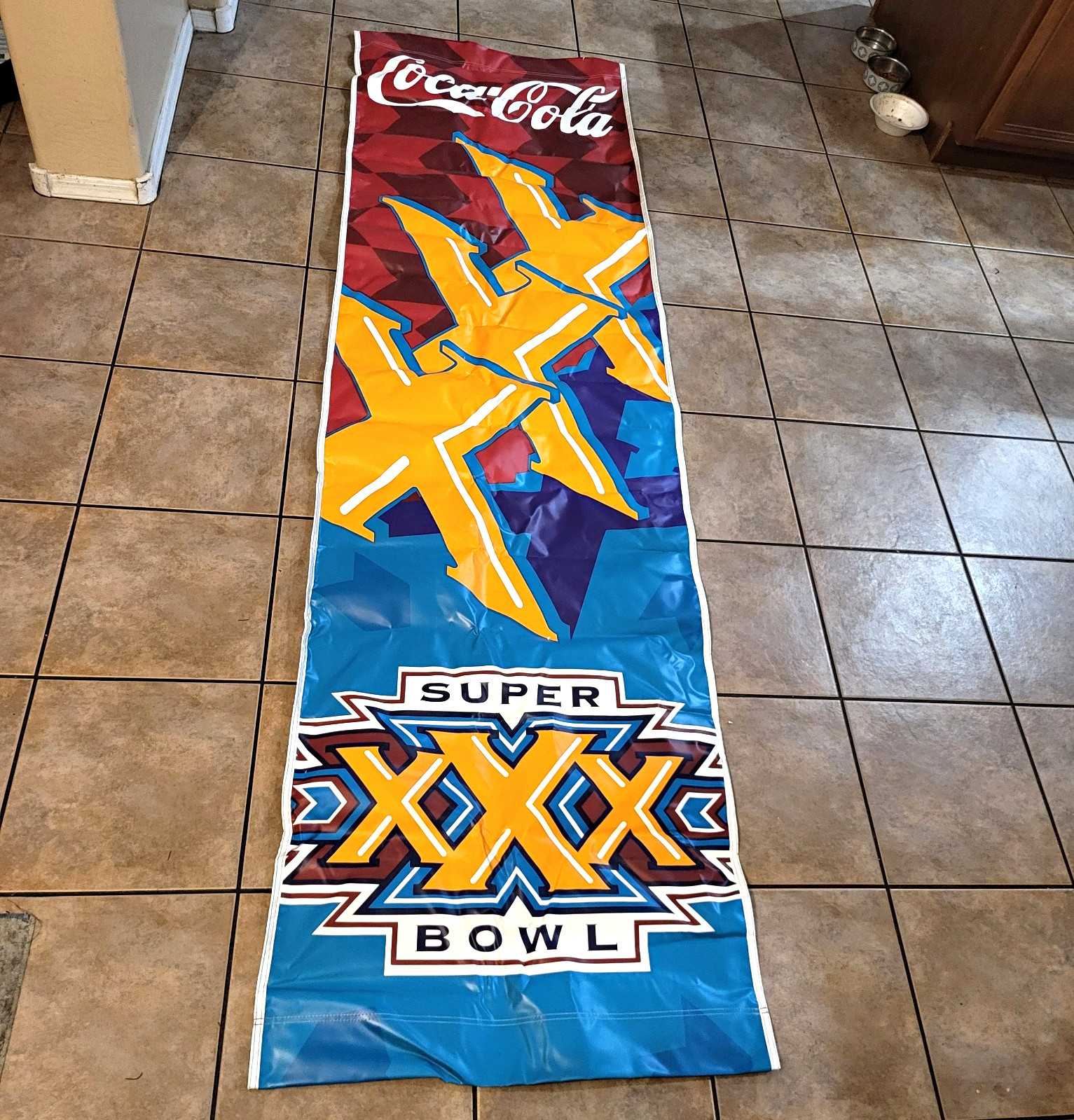 Vintage Coca-Cola Super Bowl XXX NFL Football Banner Flag Blue Red Yellow
