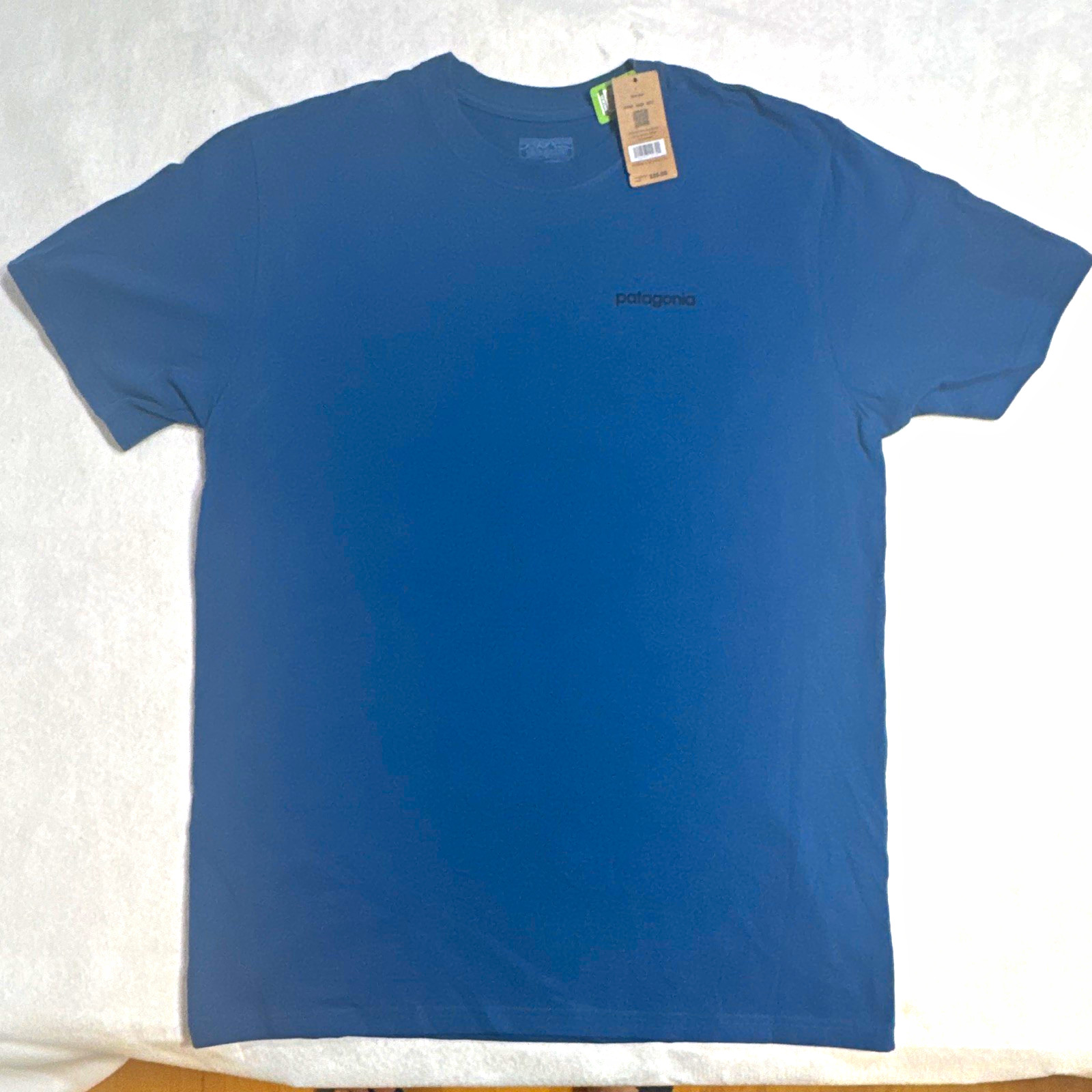 Patagonia Men’s L Blue Logo Crew Neck Cotton Knit Short Sleeve T-Shirt
