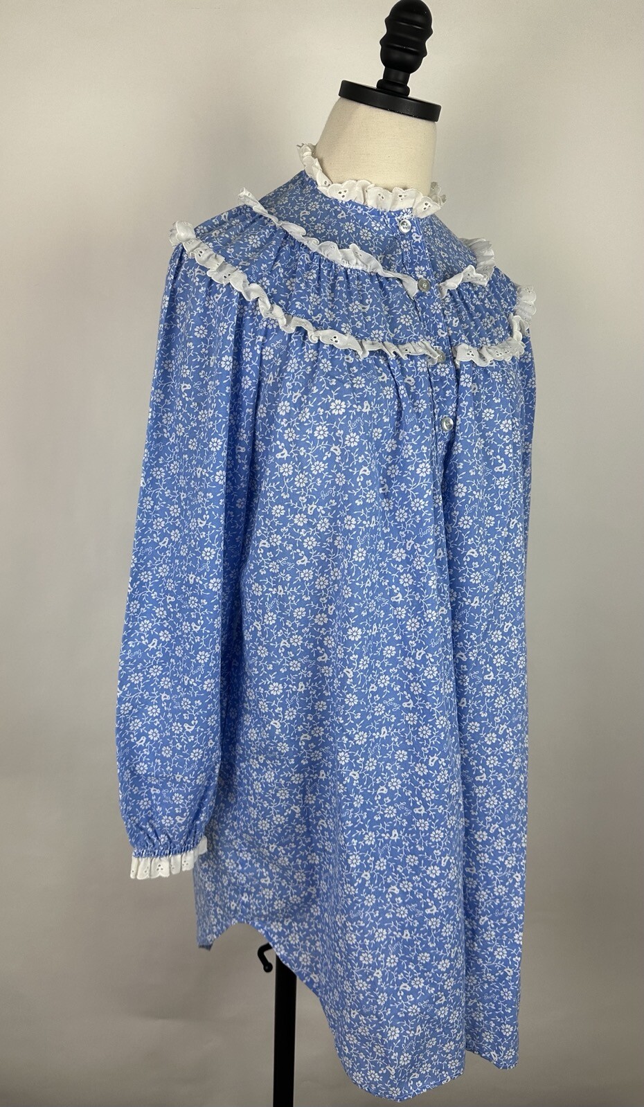 Vintage Lanz Nightgown Womens Small 80s Babydoll Prairie Floral Ruffled Lace