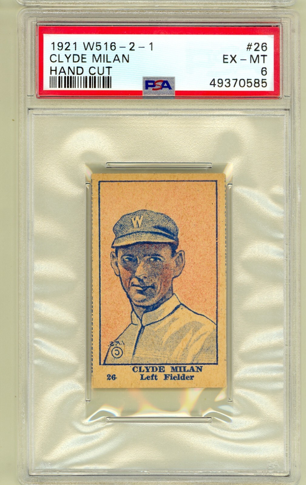 1921 W516-2-1 #26 Clyde Milan Washington Senators Hand Cut Strip Card PSA 6 EX/M 1921 W516-2-1 #26 Clyde Milan Washington Senators Hand Cut Strip Card PSA 6 EX/M