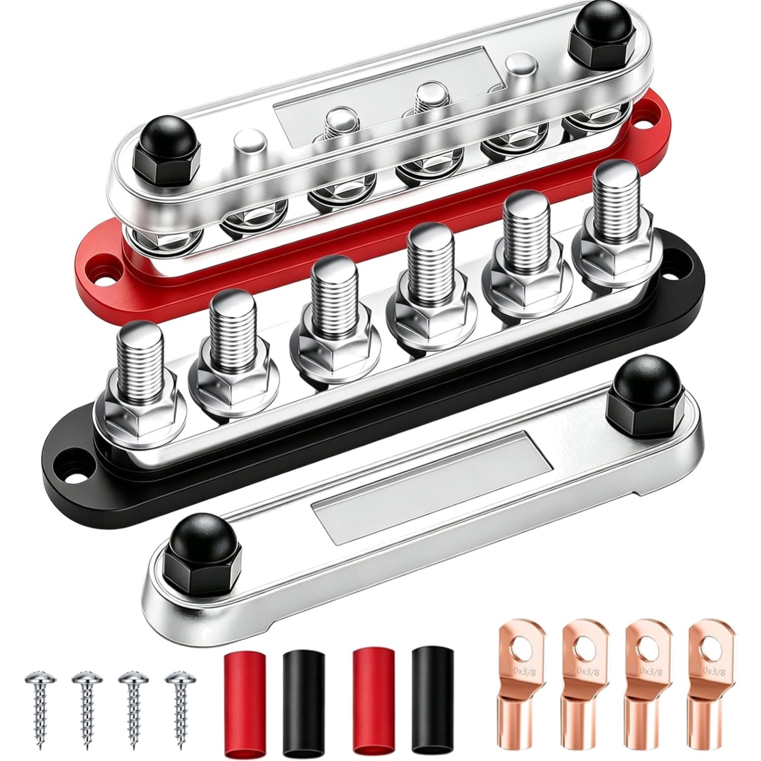 Seamaka 350A 12V 48V Marine Power Distribution Bus Bar Pair Red Black