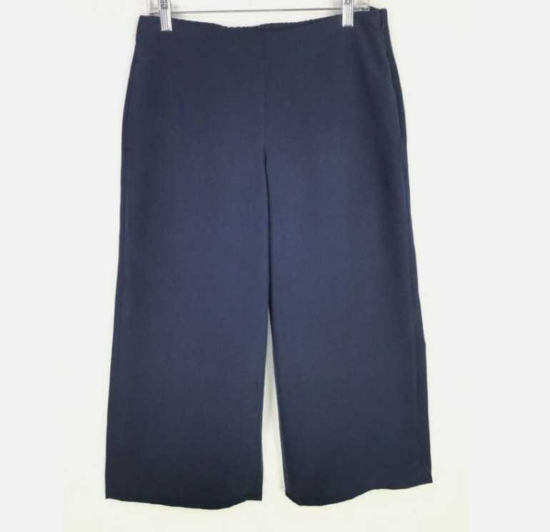 J. Jill Capri Pants Petite S Wide-Leg Cropped Lightweight Modal Pockets Navy NWT
