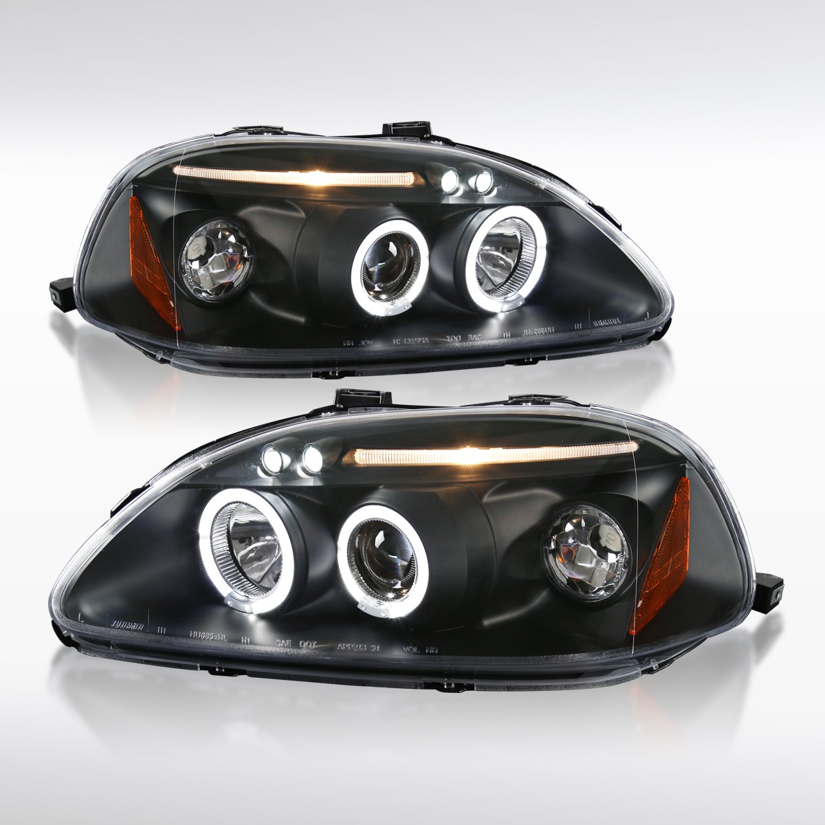 Fit 1996-1998 Honda Civic Black LED Halo Projector Headlights Lamps Left+Right Fit 1996-1998 Honda Civic Black LED Halo Projector Headlights Lamps Left+Right