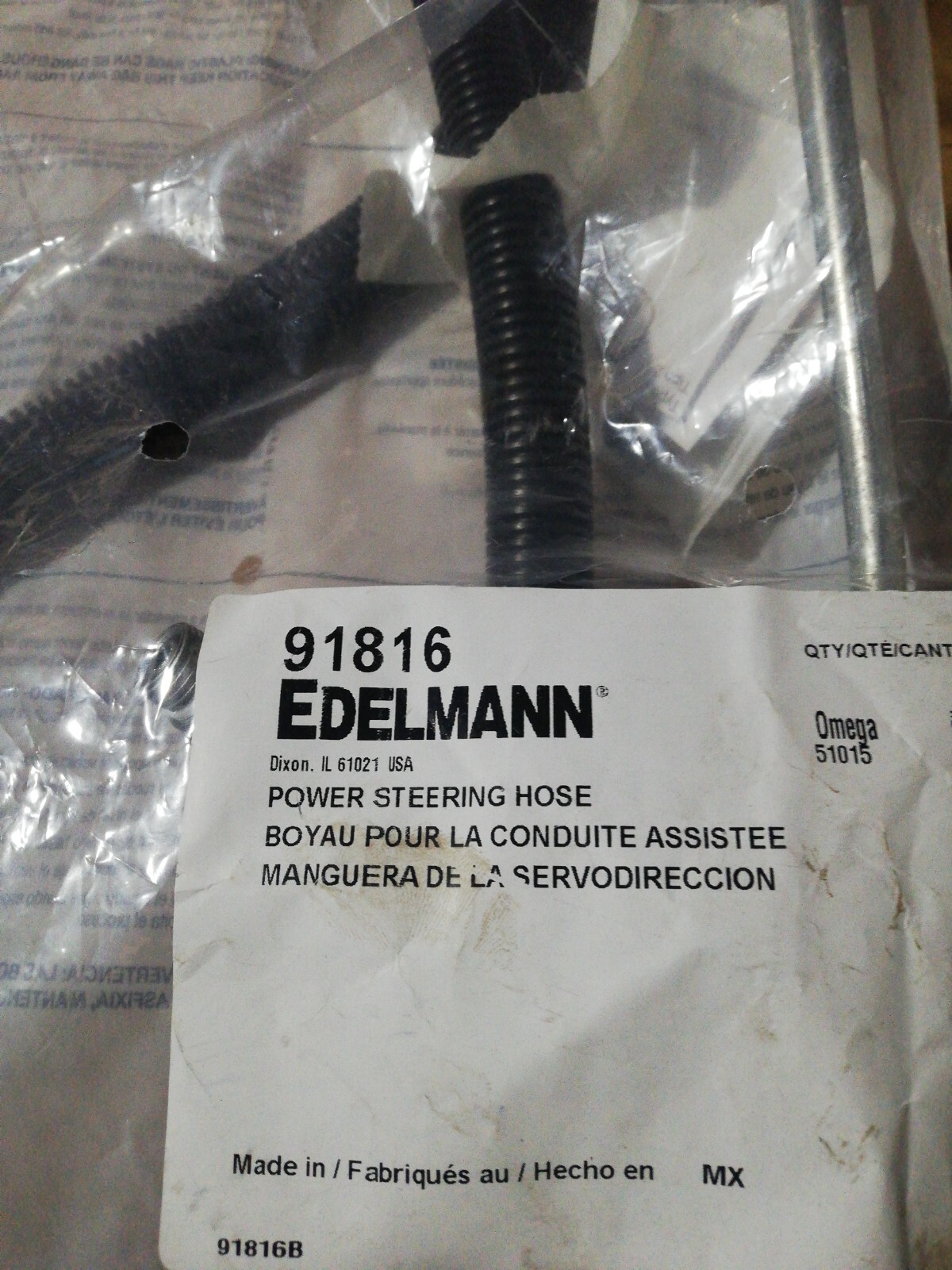 New Edelmann Power Steering Pressure Hose  91816