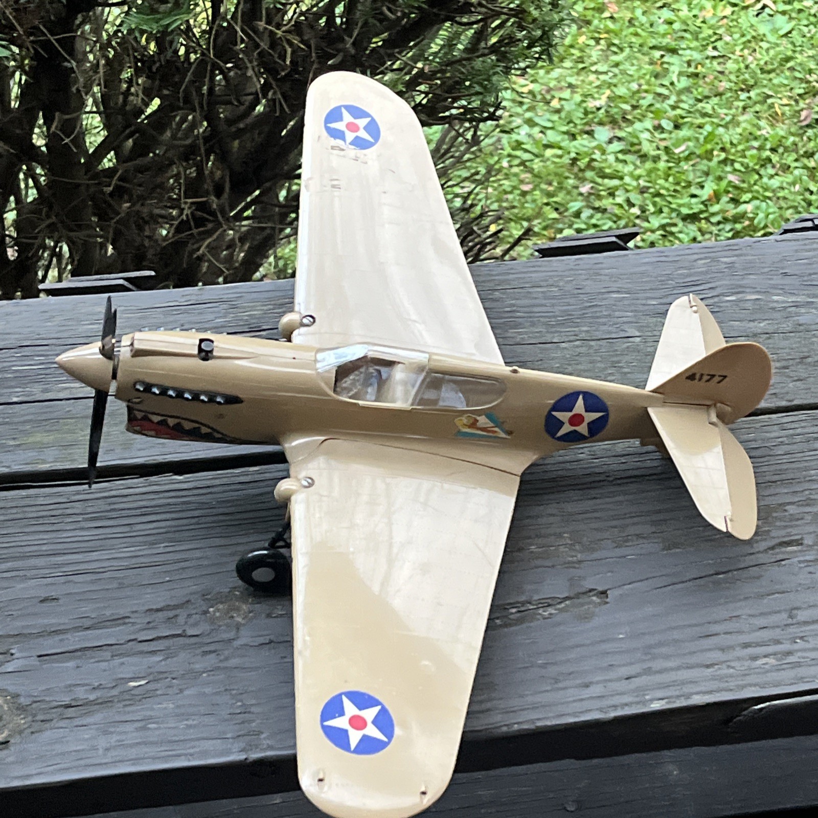 Vintage Cox Thimble Drone P40 Warhawk Airplane Tan With Motor*