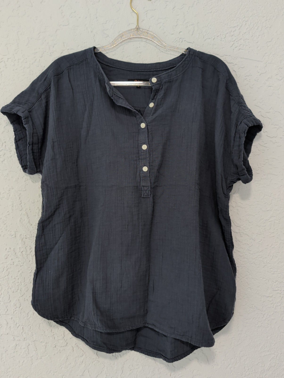 Quince 100% Organic Cotton Gauze Roll Sleeve Shirt Blue Size Large