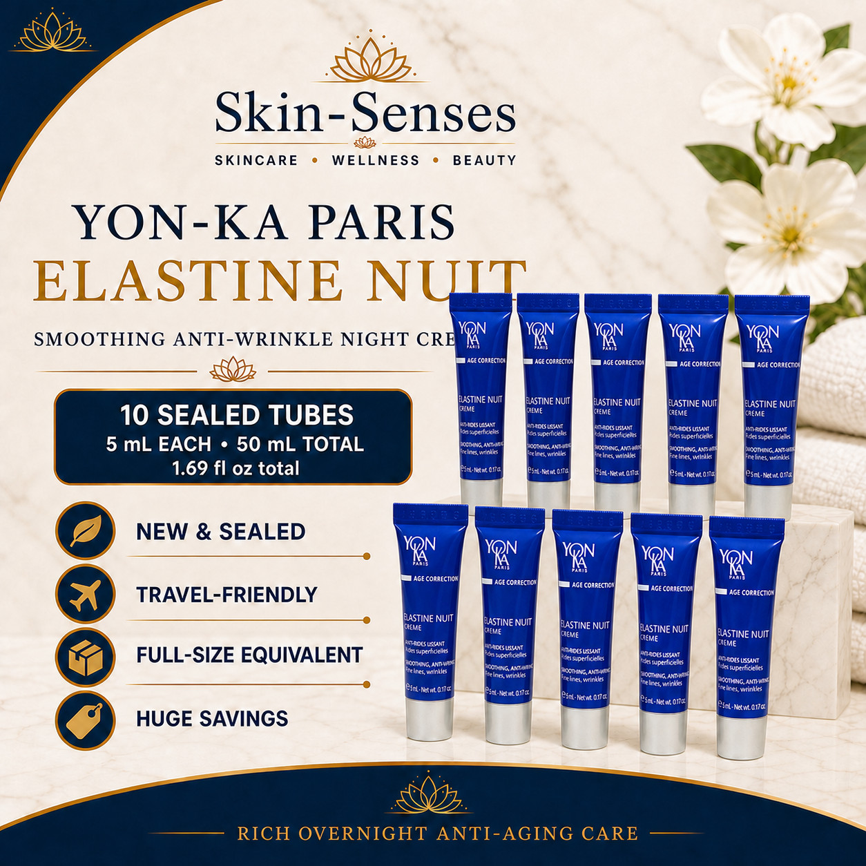 YonKa Elastine Nuit Smoothing Anti-Wrinkle Night Cream 10 x 5ml Tubes 50ml TOTAL
