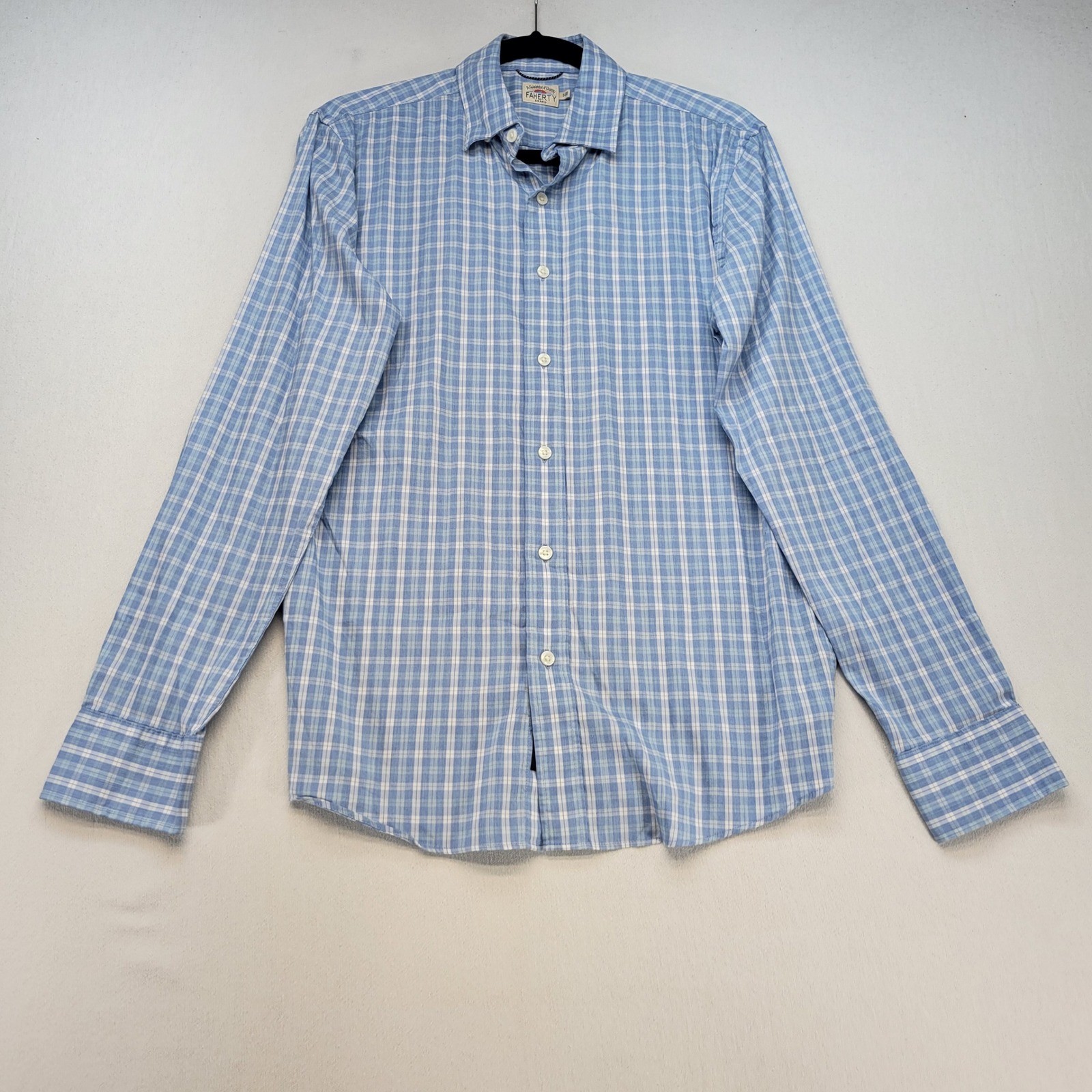 Faherty Brand Button Down Shirt Mens Small Blue Plaid Long Sleeve Supima Blend
