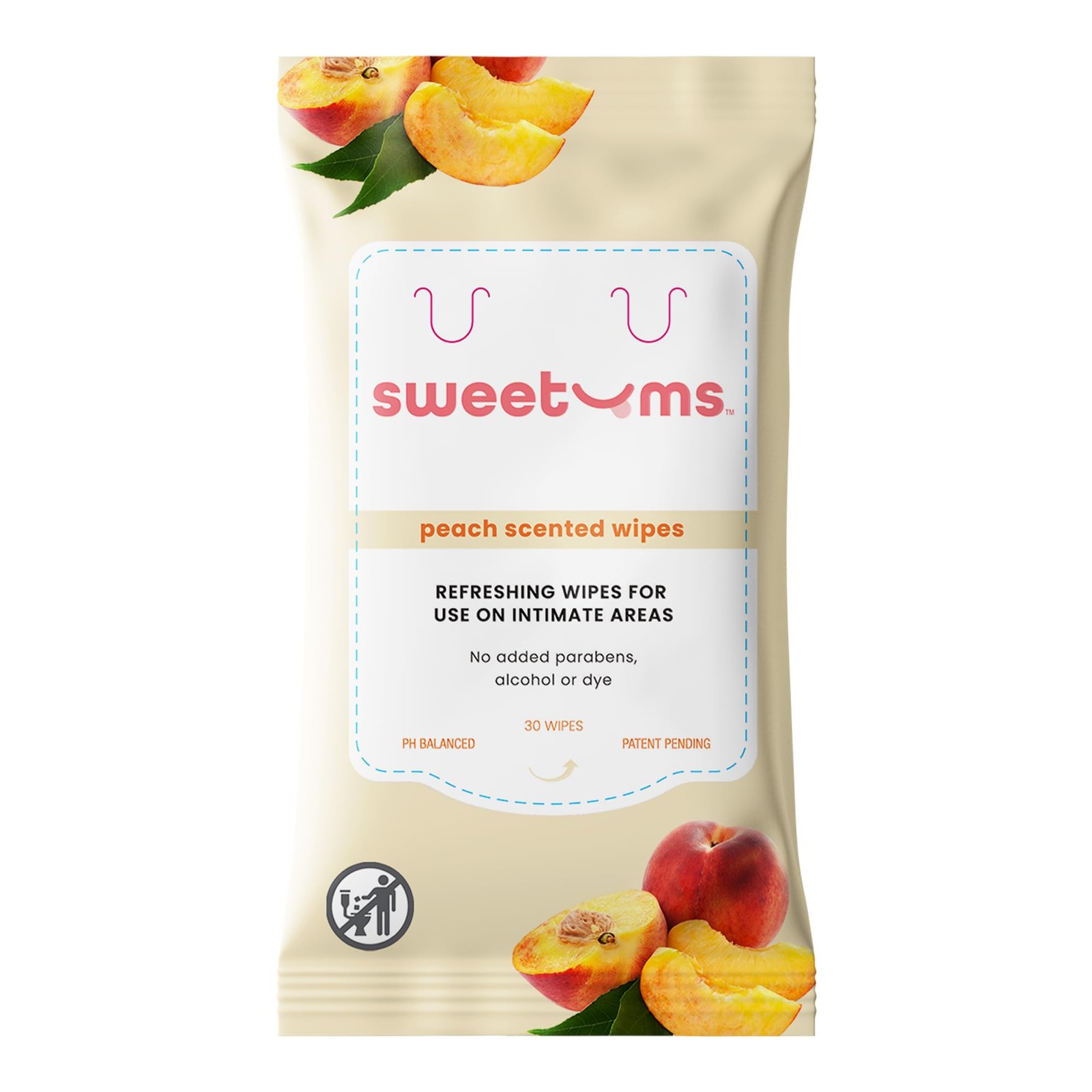 Sweetums Feminine Wipes for Women, Peach Scented, 30 Count (Pack of 1), Pink Sweetums Feminine Wipes for Women, Peach Scented, 30 Count (Pack of 1), Pink