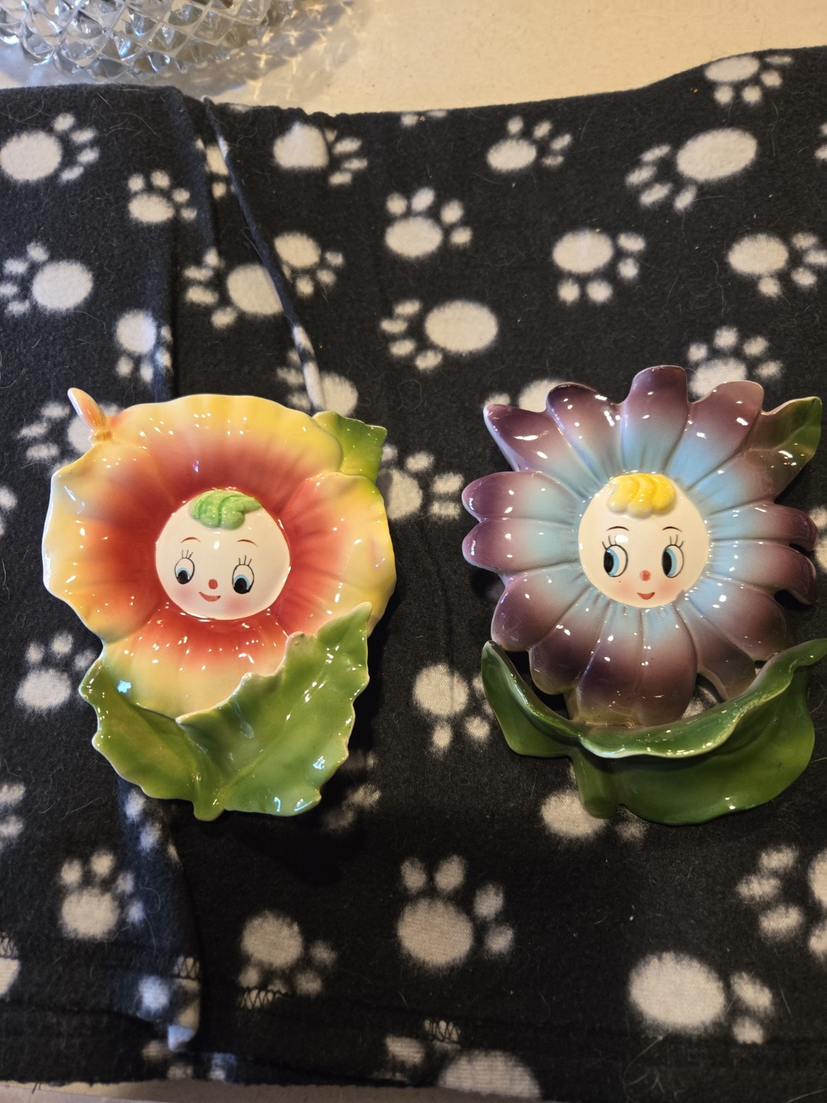 Two Vintage Ceramic Anthropomorphic Flower Head Planters Two Vintage Ceramic Anthropomorphic Flower Head Planters