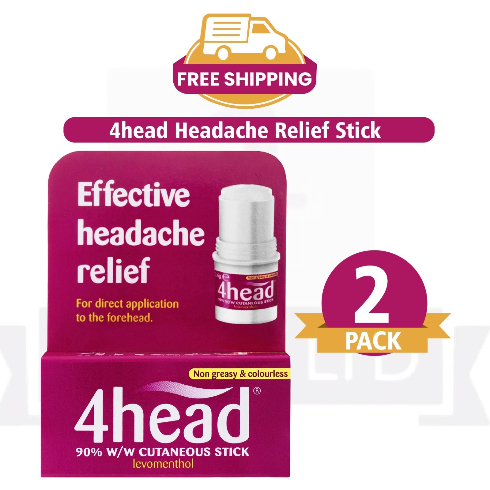 4HEAD HEADACHE & MIGRAINE RELIEF STICK 3.6G - 2 PACK