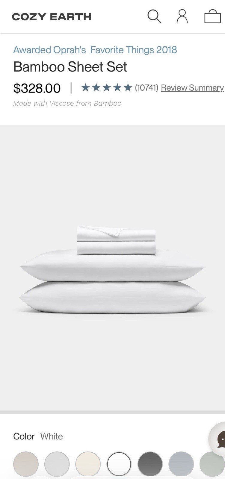 Cozy Earth Bamboo Sheet Set, White, King — Silky Soft NWOT (Read)