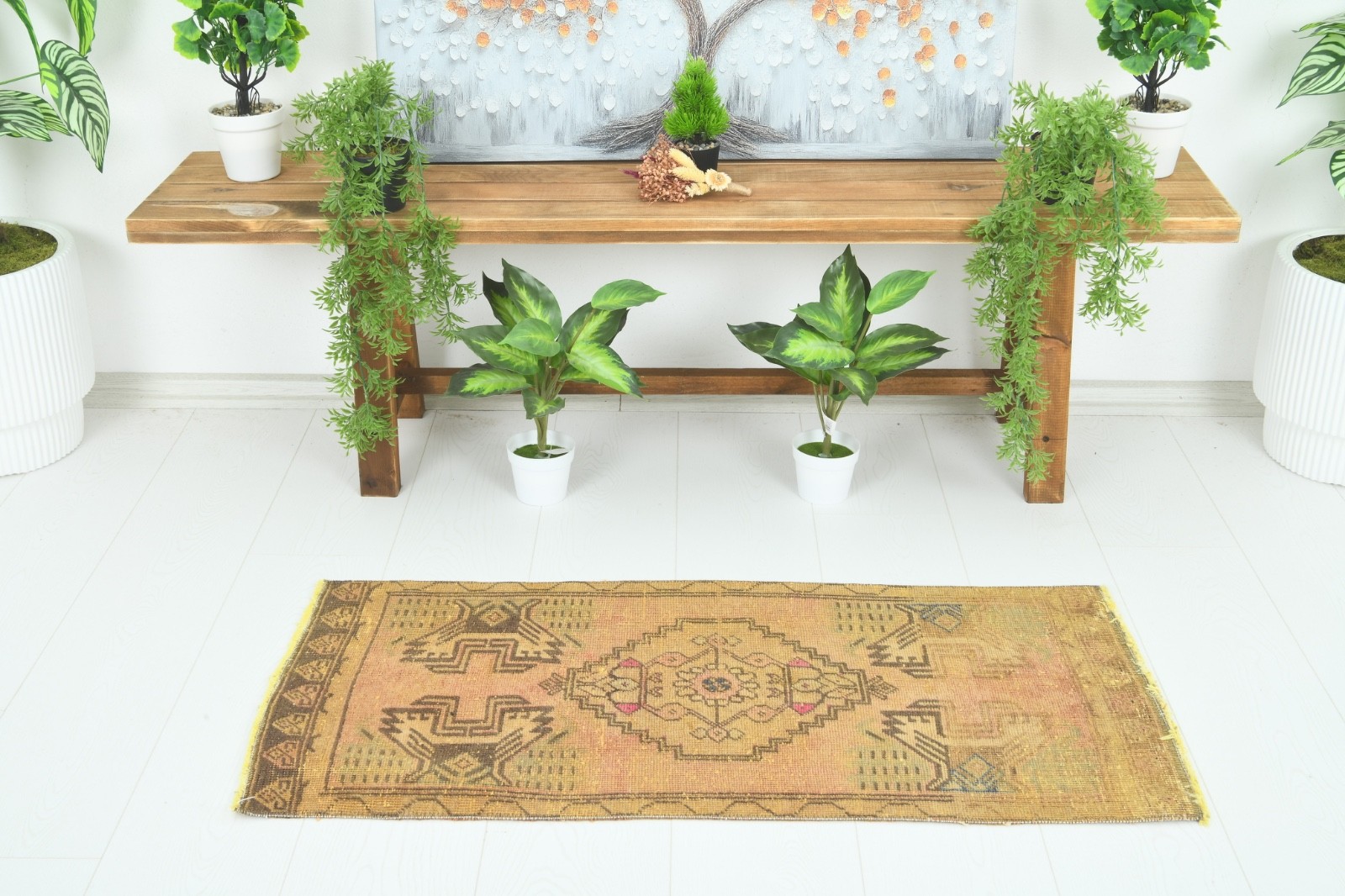 Turkish Door Mat Small Rug 2x3 Handmade Vintage Oushak Mini Rug Bath Carpet,919