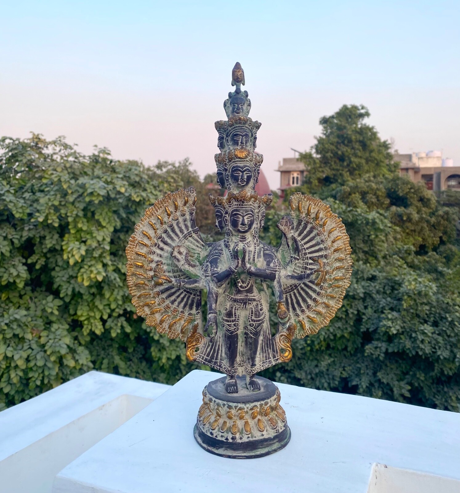 Brass Avalokeshwara statue . 14 Inch Buddhist Deity