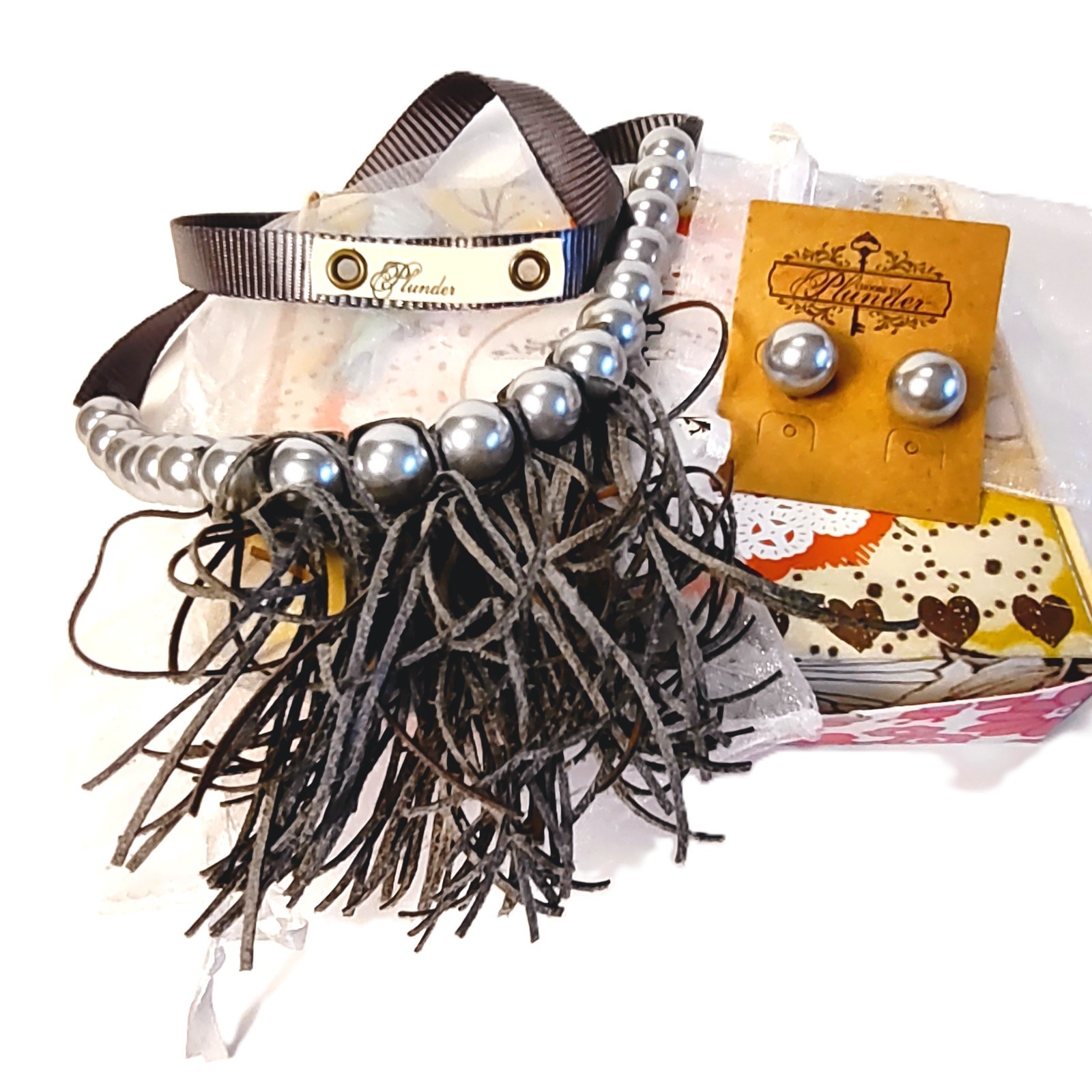 Plunder December Posse (c. 2016) Fringe+Silver Ball Necklace and Earring Set-NOS