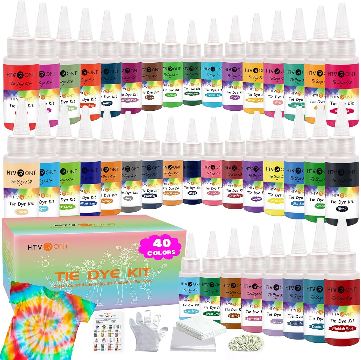 HTVRONT Tie Dye Kit - 40 Vibrant Colors Tye Dye Kit for Large Groups, Pre-Filled
