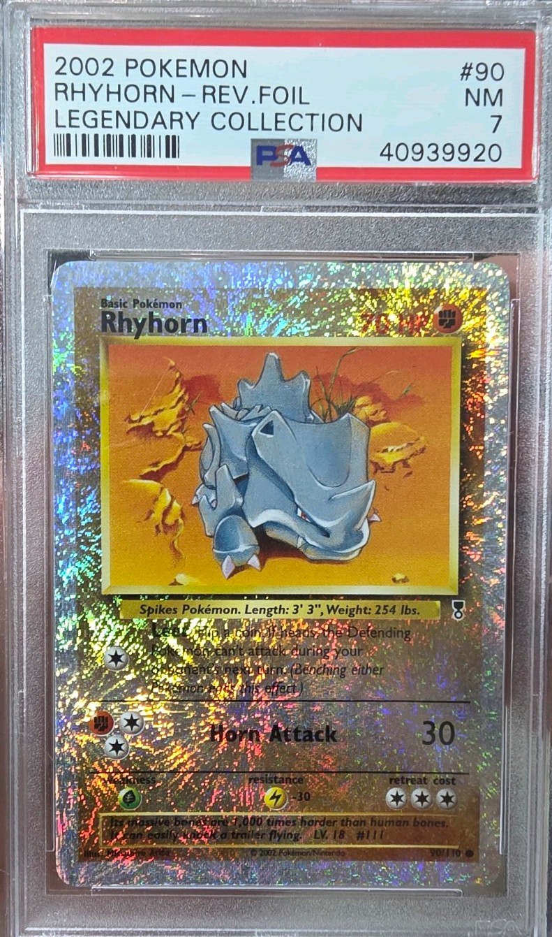 PSA 7 2002 POKEMON RHYHORN 90/110 REVERSE HOLO LG