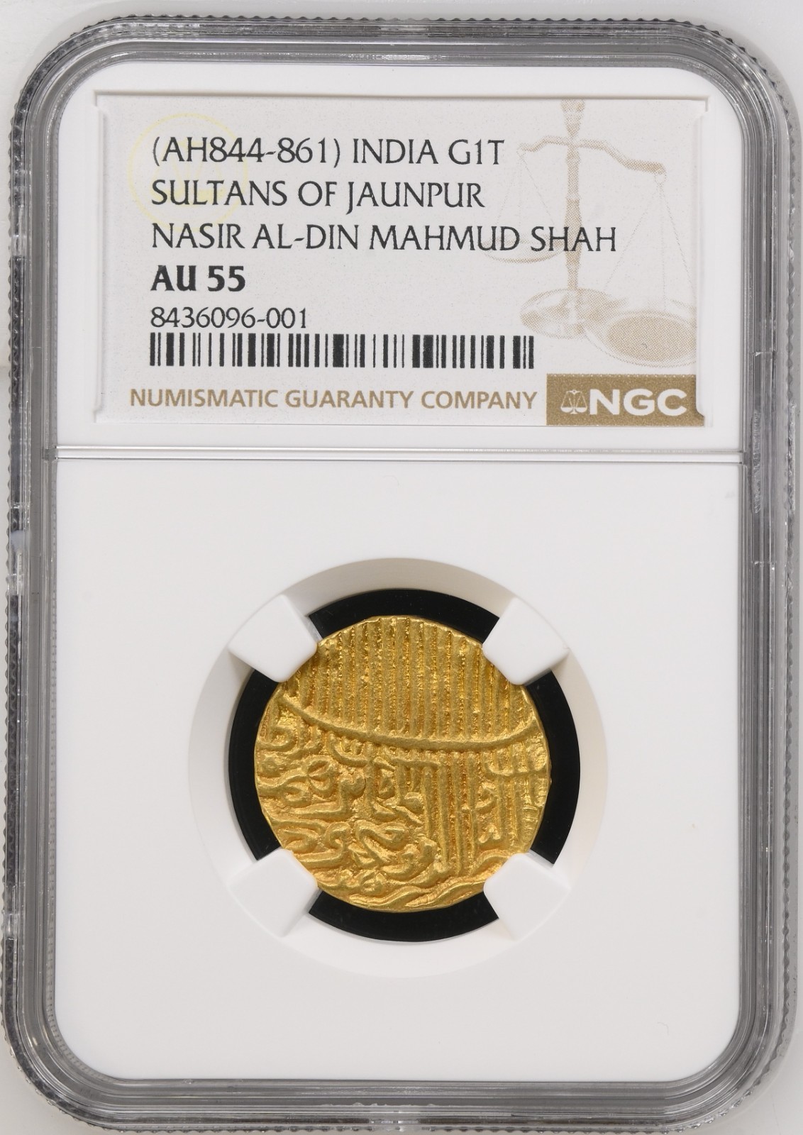 India Sultans of Jaunpur Mahmud shah AU 55 PMG Tugra Gold Dinar Medieval Coin