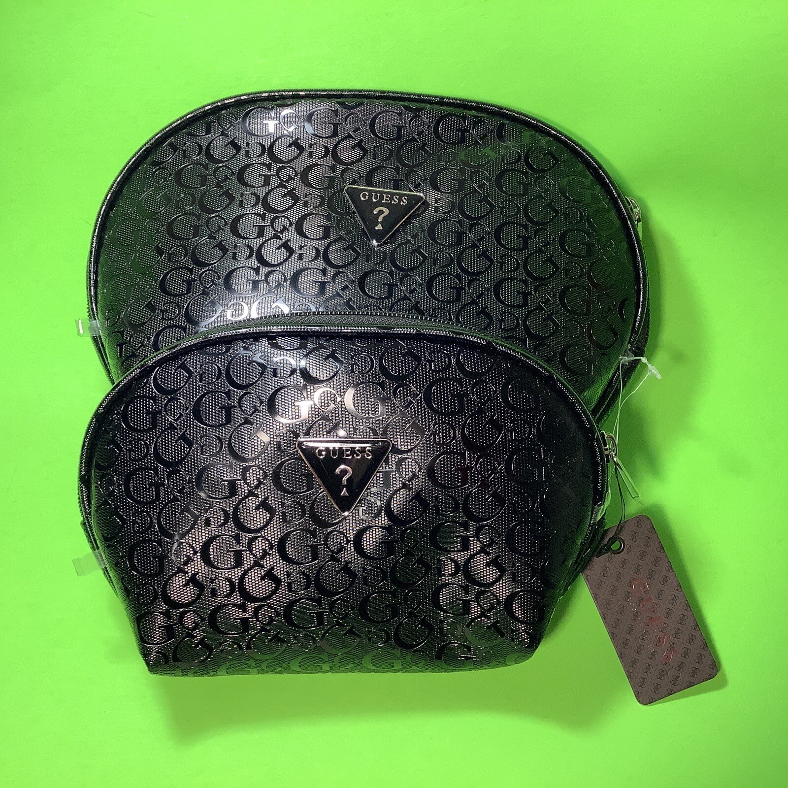 New GUESS Los Angeles 2 Travel Makeup Cosmetic Case Bags Black w/Silver