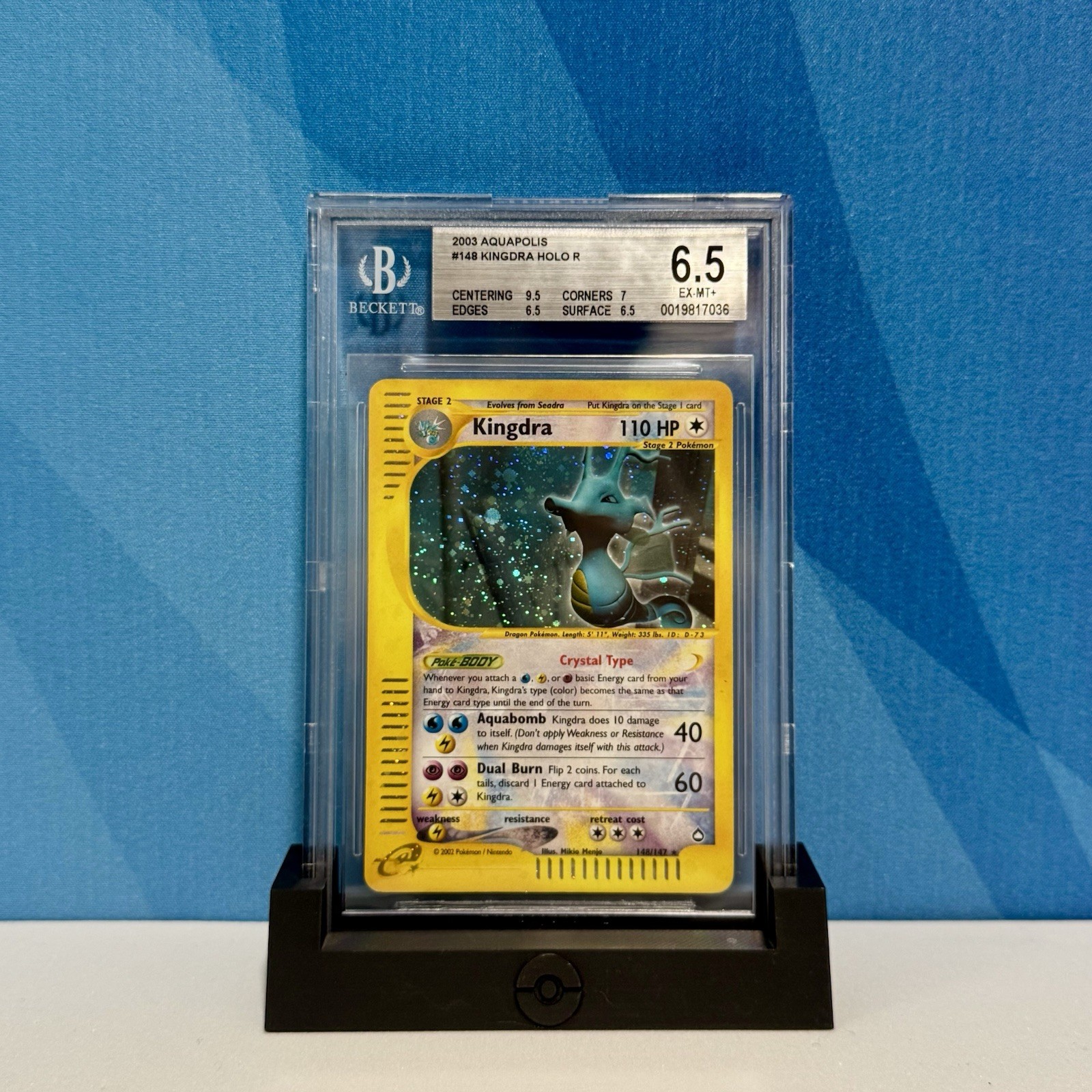 Kingdra Crystal BGS 6.5 ENG Pokemon Card Holo Aquapolis 148/147 Beckett Ex-MT+