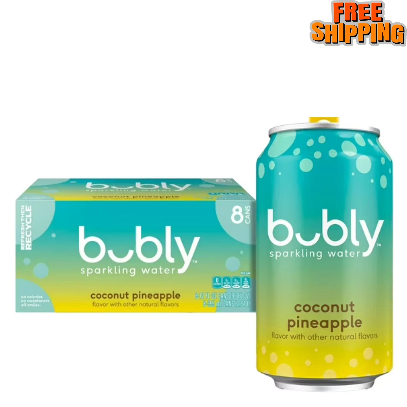 Bubly Summer Coconut Pineapple Sparkling Water 12 Fl Oz 8 Pack Cans