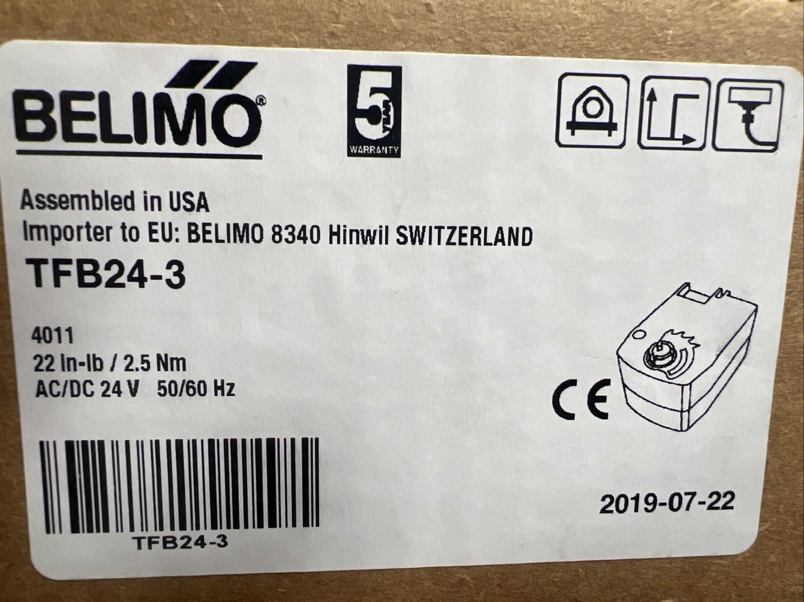 Belimo TFB24-3 Electric Actuator 24V Belimo TFB24-3 Electric Actuator 24V
