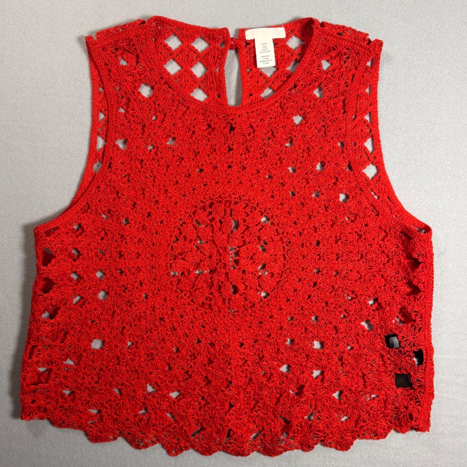 H&M Crochet Sleeveless Blouse Womens Size M Red Excellent