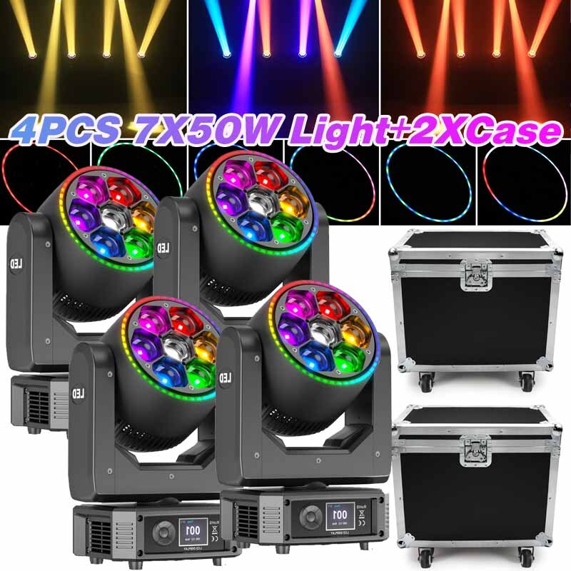 UKING Bee Eye LED 7x50W RGBW Beam Wash Zoom Moving Head Stage Light DJ Disco Bar