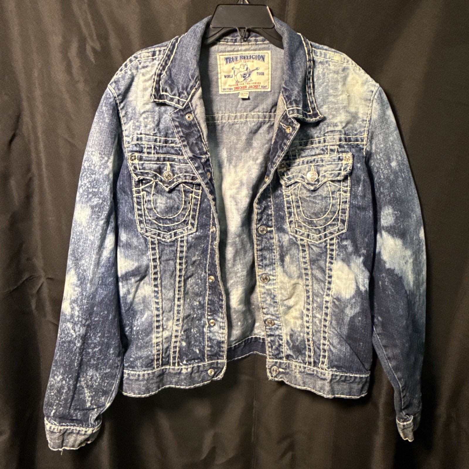 2014 True Religion Denim Trucker Jacket XXXL Acid Wash Distressed Grunge