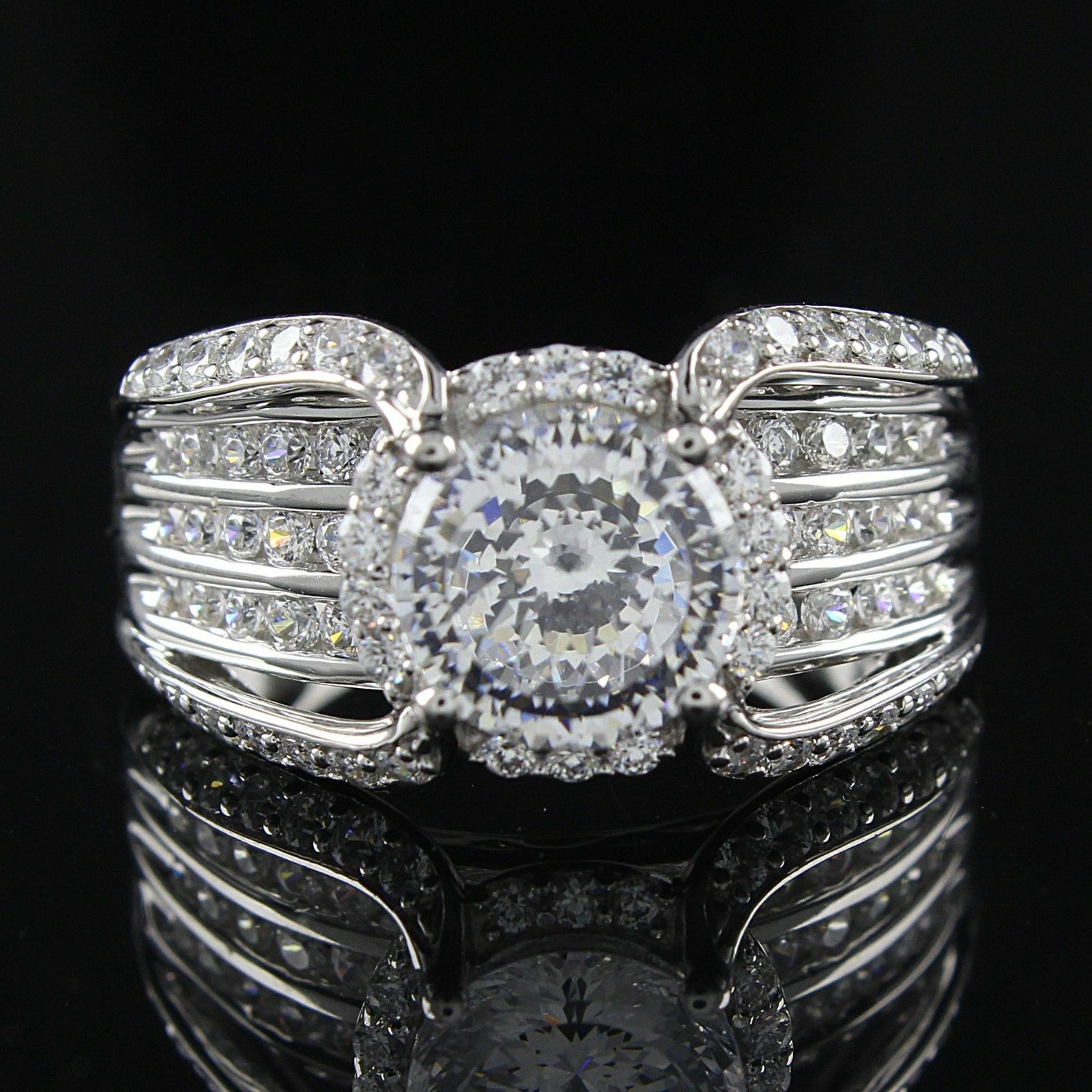 4.63 Ct Simulated Round Diamond Bridal Ring Solid Sterling Silver 925