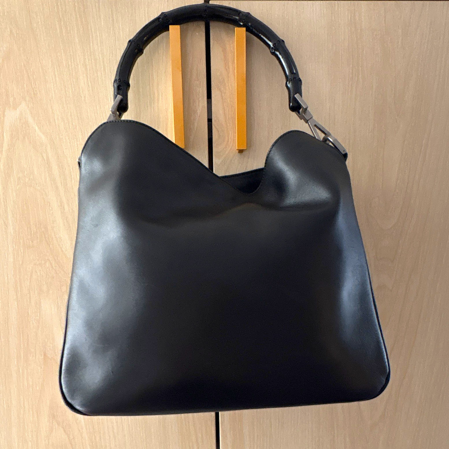 Vintage Gucci Black Top Handle Bag Bamboo Handle Long Detachable Crossbody Strap