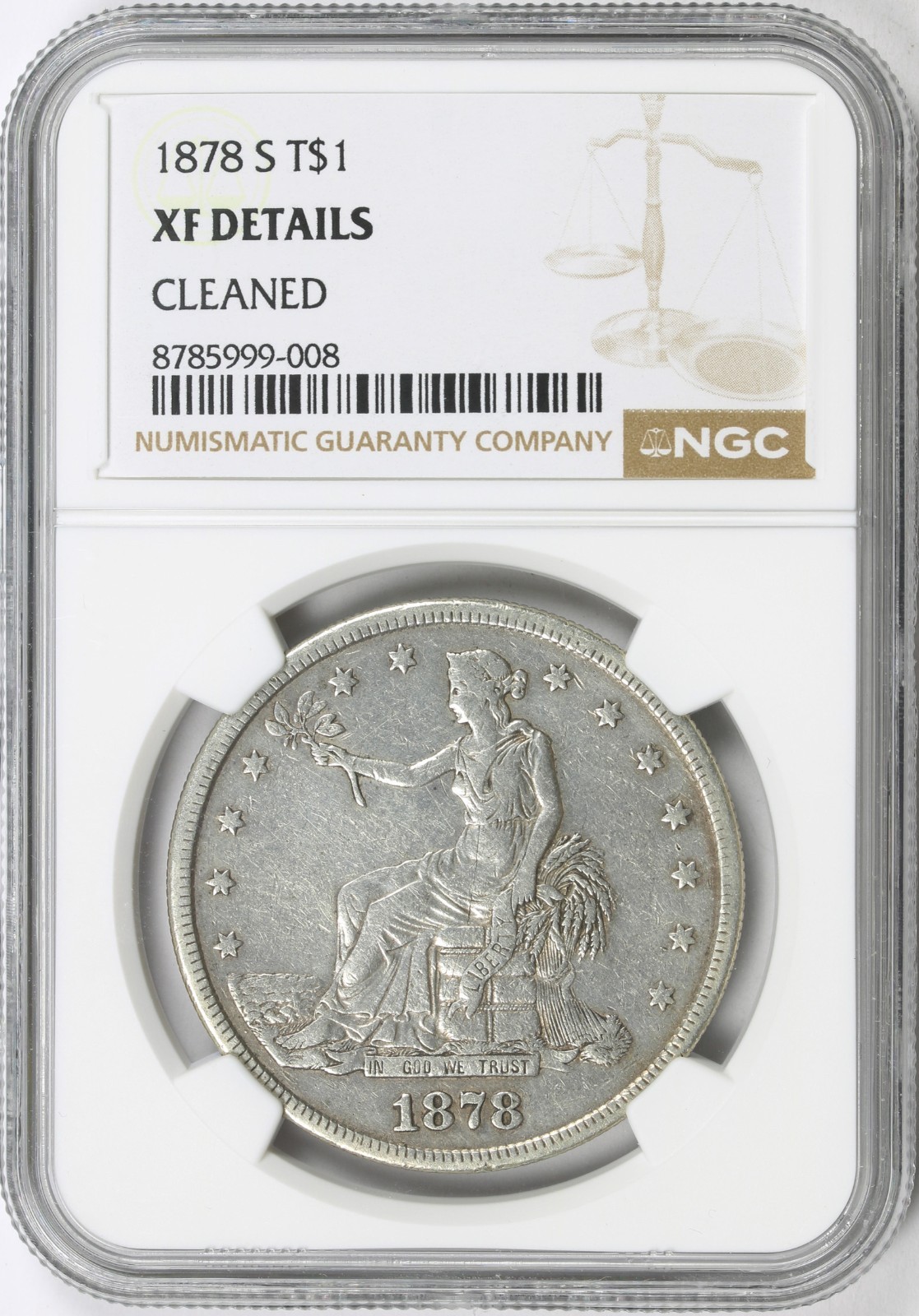 1878-S T$1 Trade Silver Dollar NGC XF Details Cleaned San Francisco