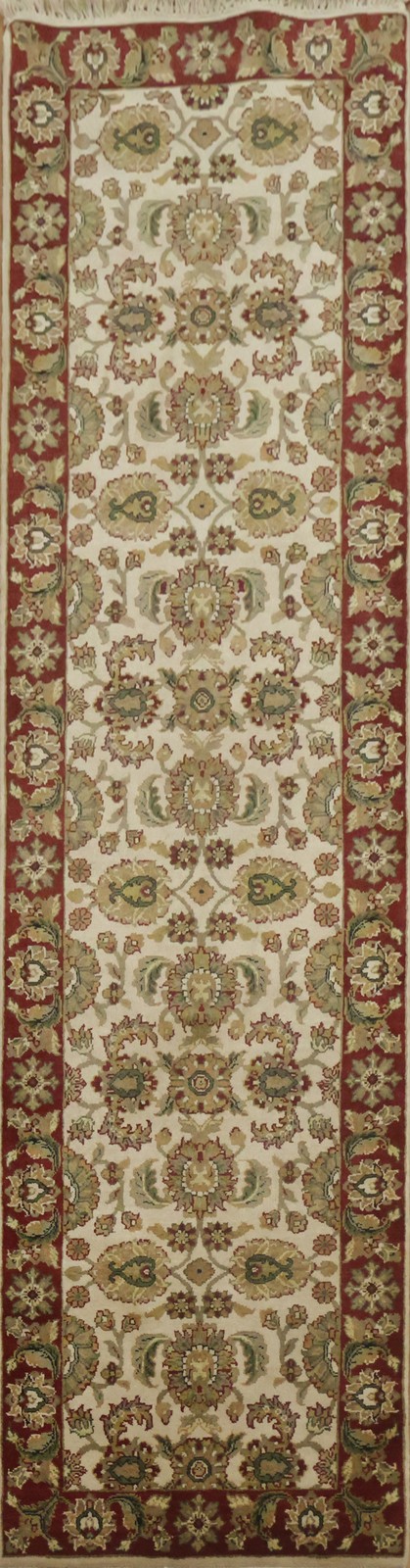 All Over Oriental Wool Agra Runner Rug 3x10 Ivory Floral Traditional Hallway Rug