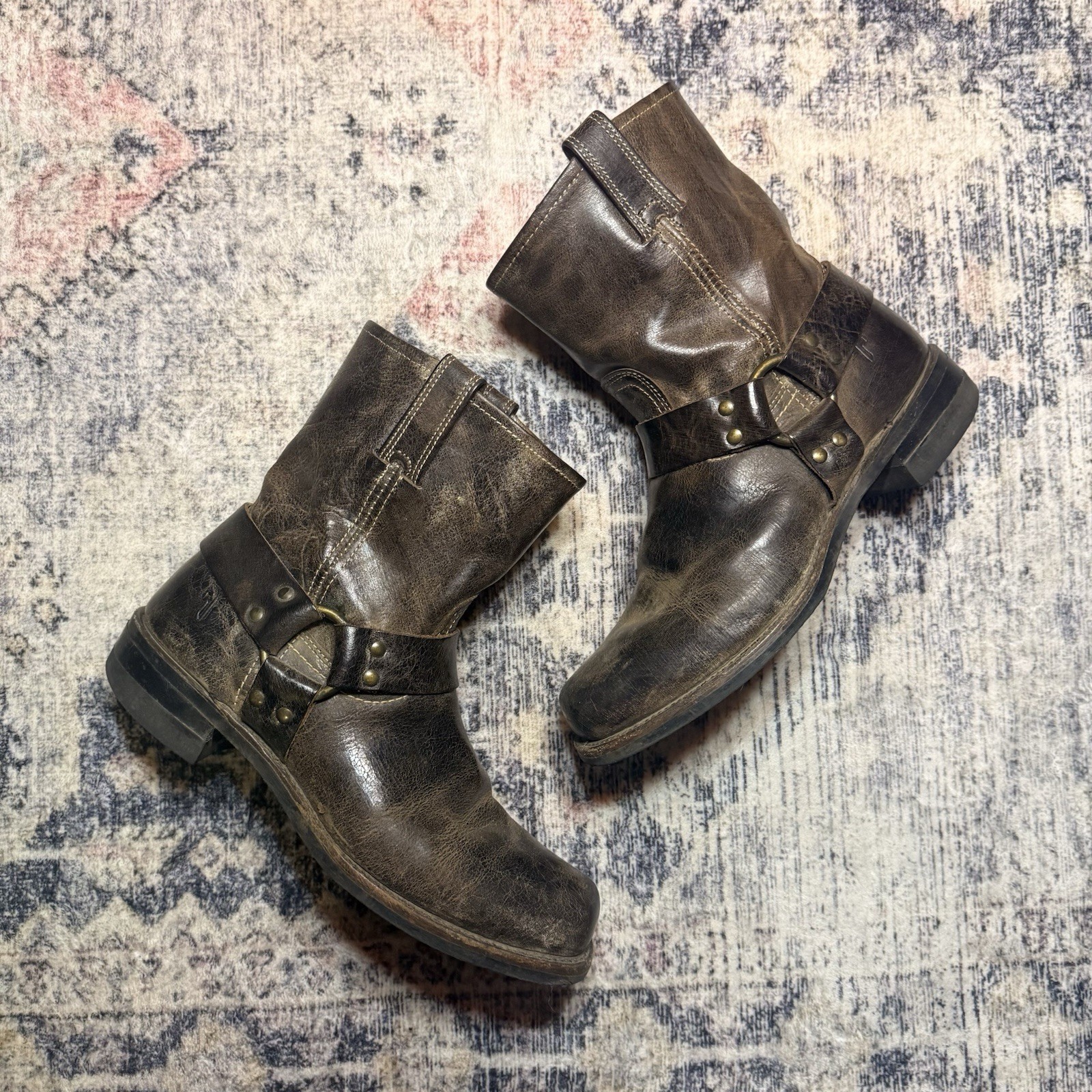 Frye Harness 12R Vintage USA Made Mens 11 M Brown Leather Biker Boots Frye Harness 12R Vintage USA Made Mens 11 M Brown Leather Biker Boots