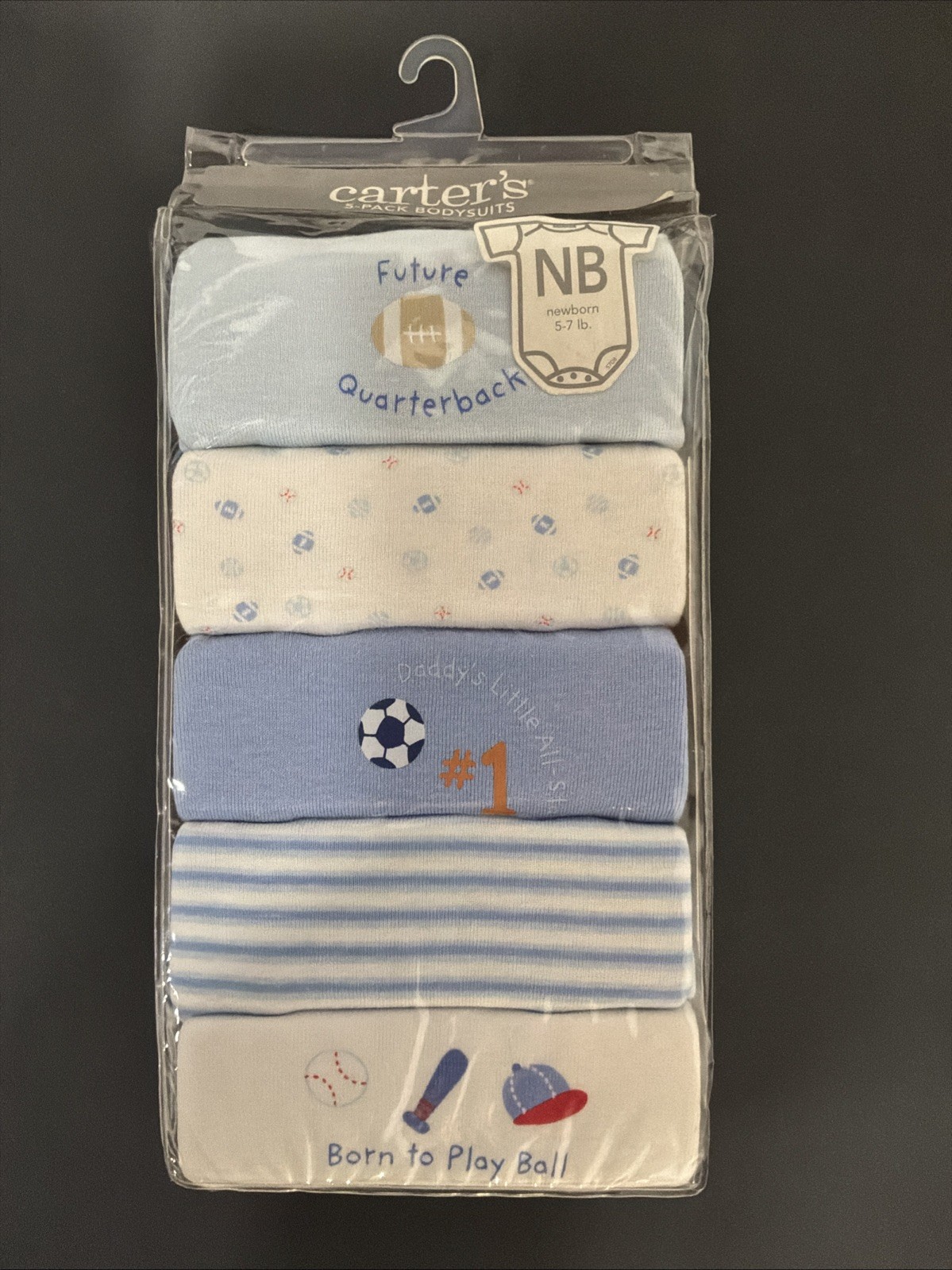 Carter's Newborn Boys 5 Pack Bodysuits 5-7 LBS Sports Football Baseball NEW