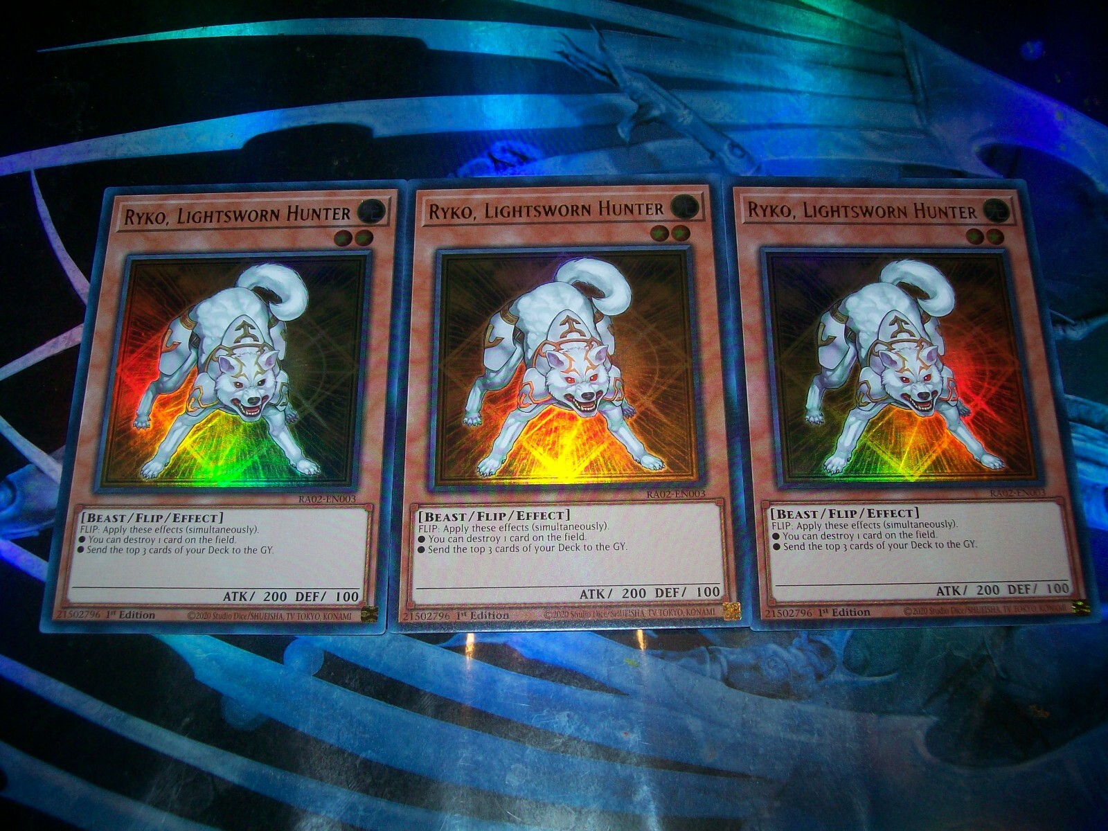 3x Ryko, Lightsworn Hunter 1st Edition Ultra Rare RA02-EN003 Yu-Gi-Oh