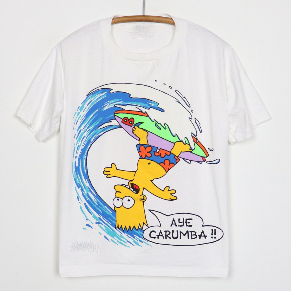 Vtg 1989 The Simpsons Bart Simpson Aye Carumba Cotton White S-5XL Shirt TR014